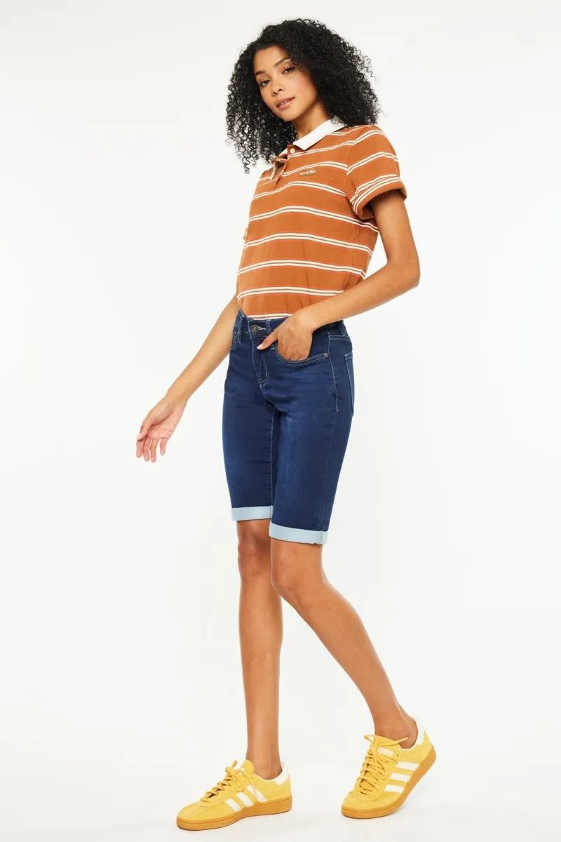Kancan Mid Rise Bermuda Denim Shorts - Tigbul's Variety Fashion Shop