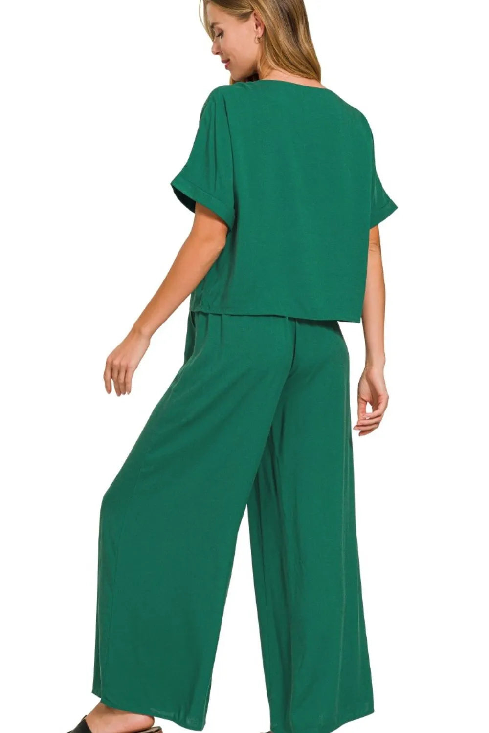 Zenana Round Neck T-Shirt and Wide Leg Pants Set - Tigbul's Variety Fashion Shop