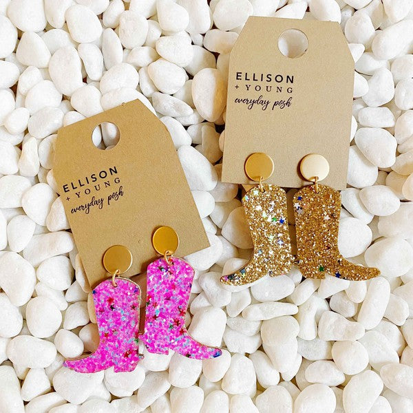 Glittered Up Cowgirl Earrings - Tigbul's Variety Fashion Shop