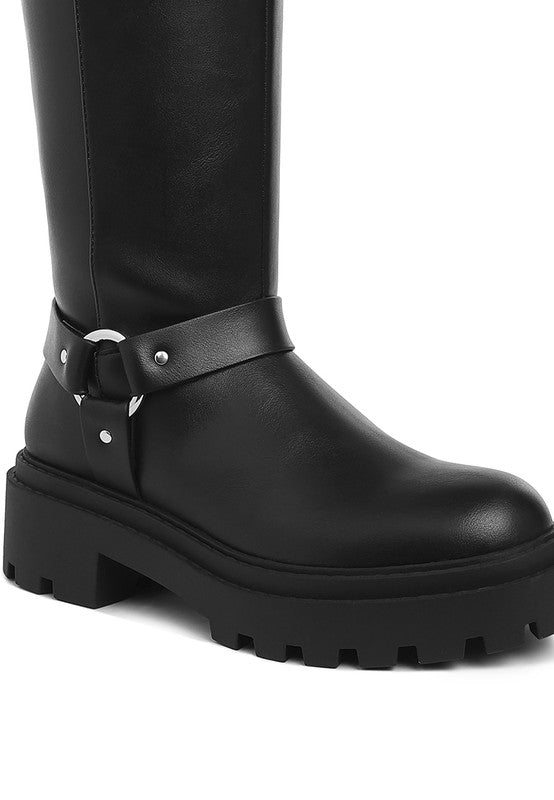 Taimen Harnes Detail Long Boots - Tigbul's Variety Fashion Shop