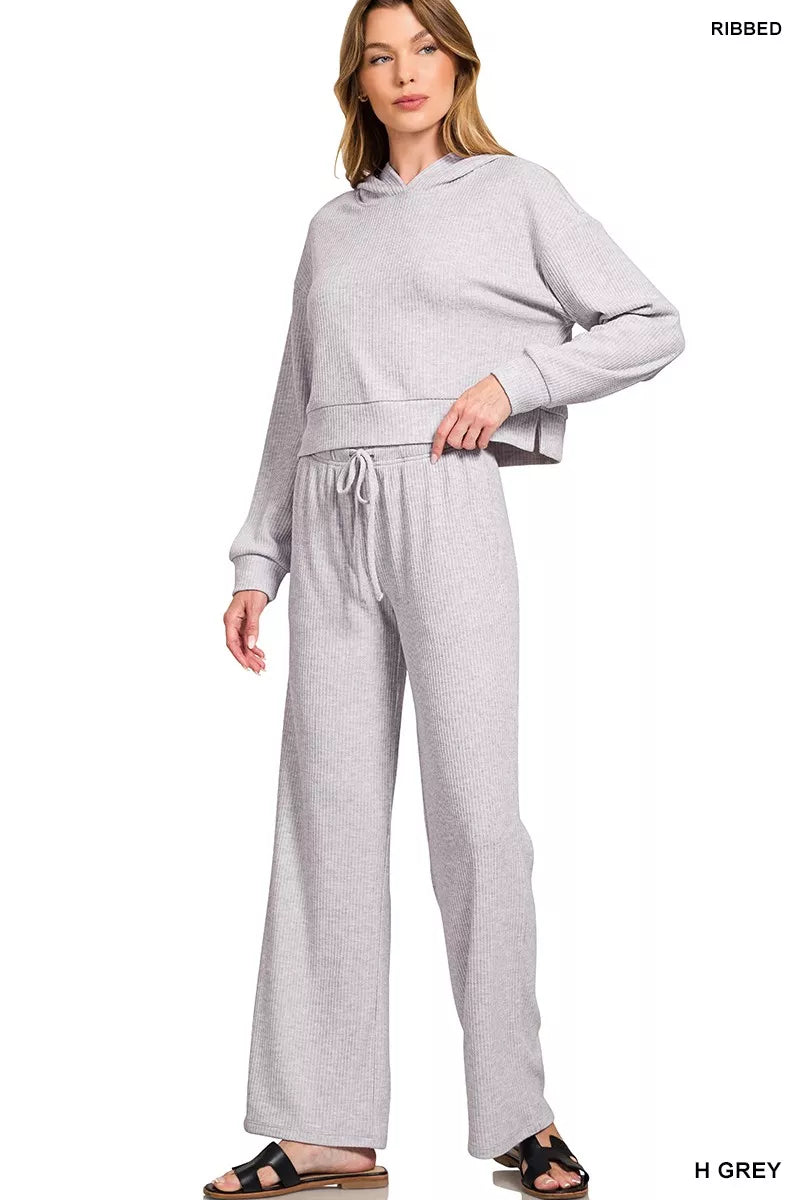 Zenana Drop Shoulder Ribbed Crop Hoodie - Tigbul's Variety Fashion Shop