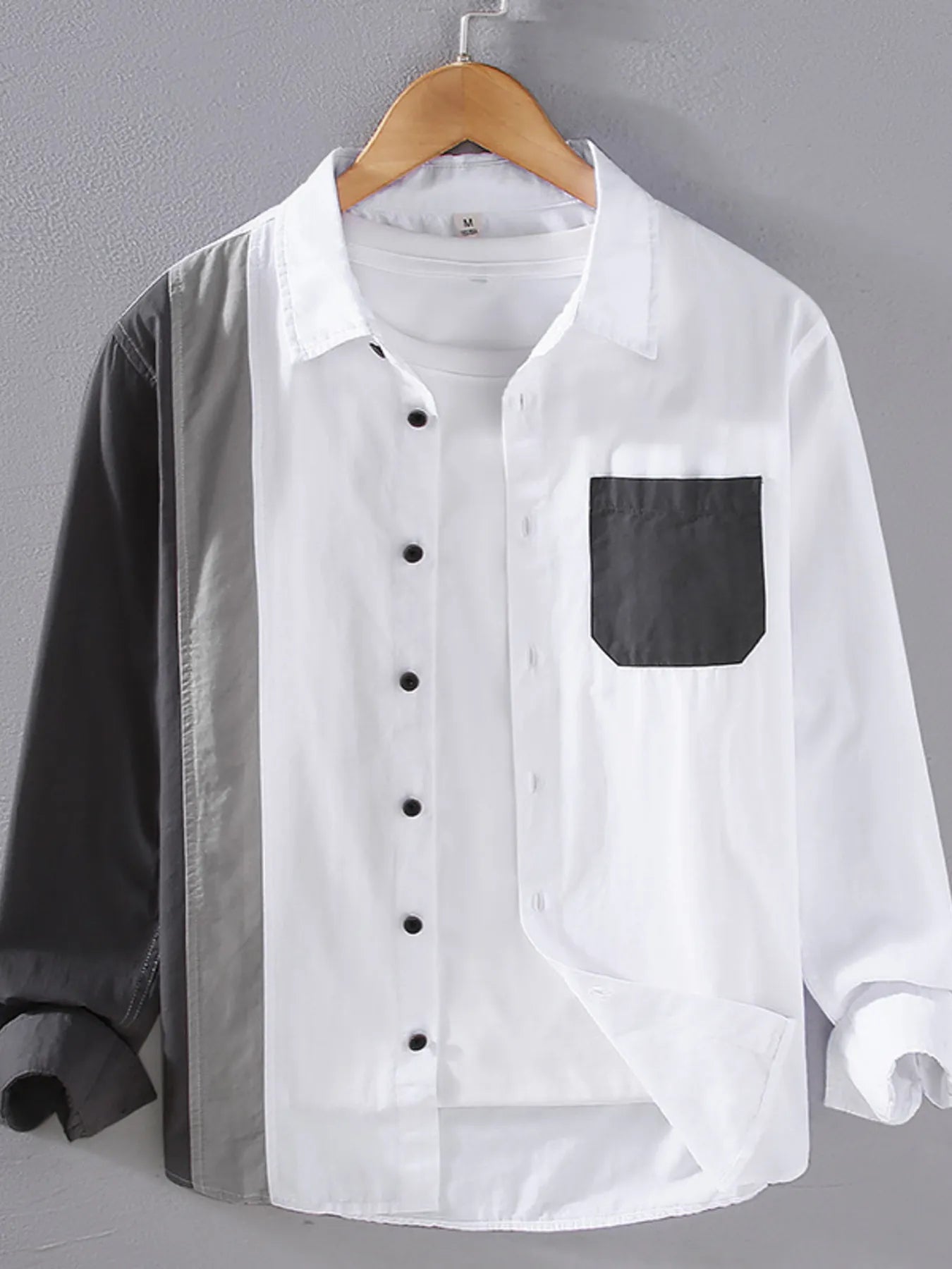 Men's Plus Size Color Block Long Sleeve Shirt - Tigbul's Variety Fashion Shop