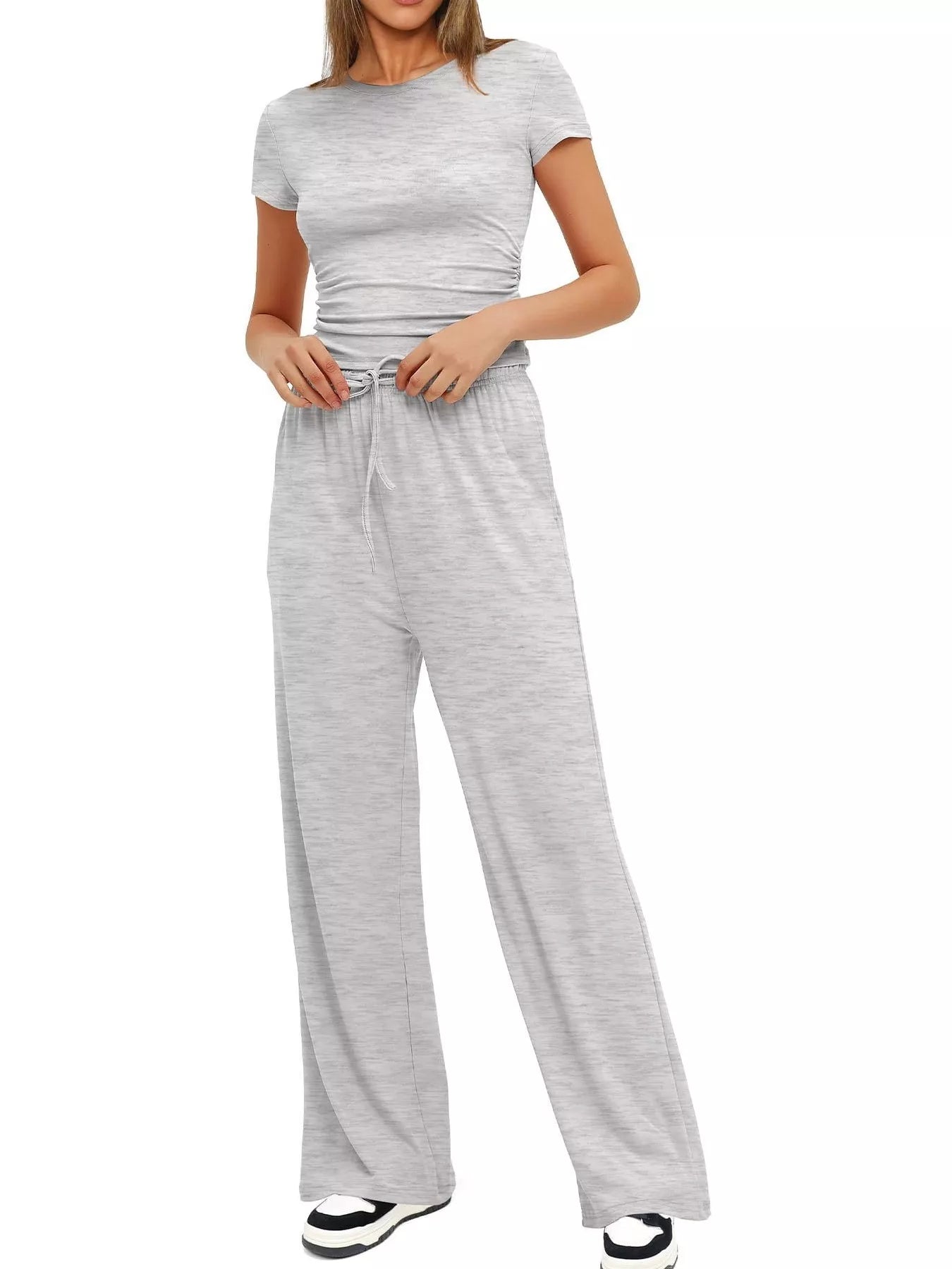 Round Neck Short Sleeve T-Shirt and Pants Set - Tigbul's Variety Fashion Shop