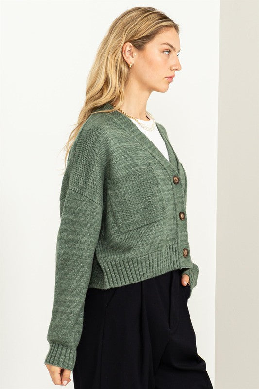 Button Front Cropped Cardigan Sweater - Tigbul's Variety Fashion Shop