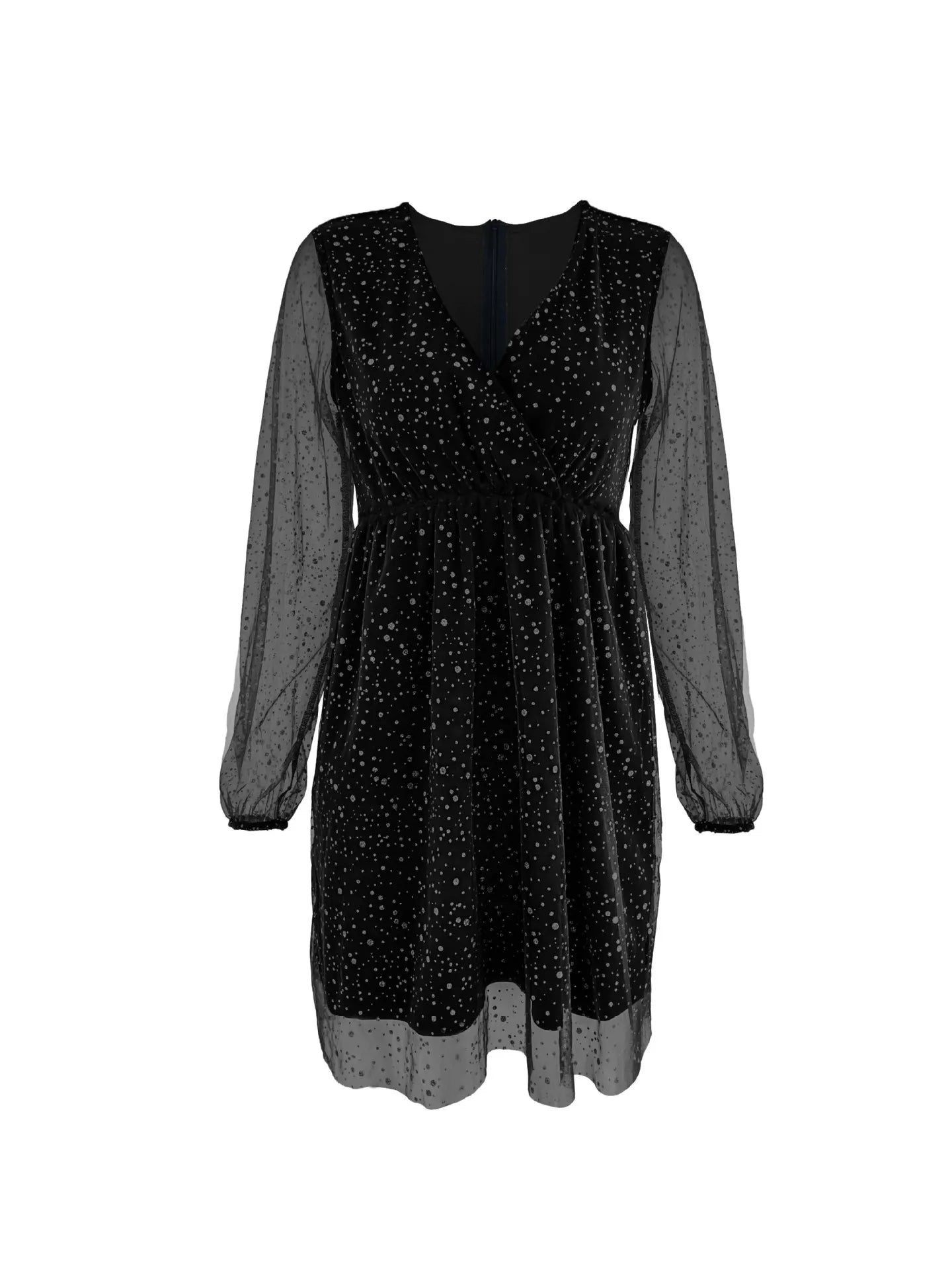 Sparkling Surplice Balloon Sleeve Mini Dress - Tigbul's Variety Fashion Shop