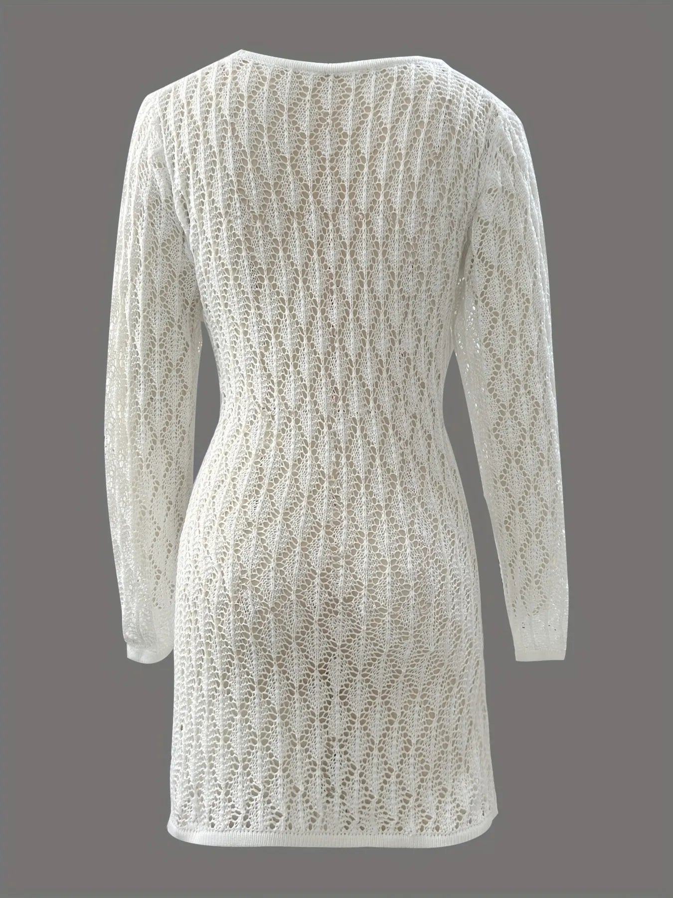 Openwork Long Sleeve Knit Dress - Tigbul's Variety Fashion Shop
