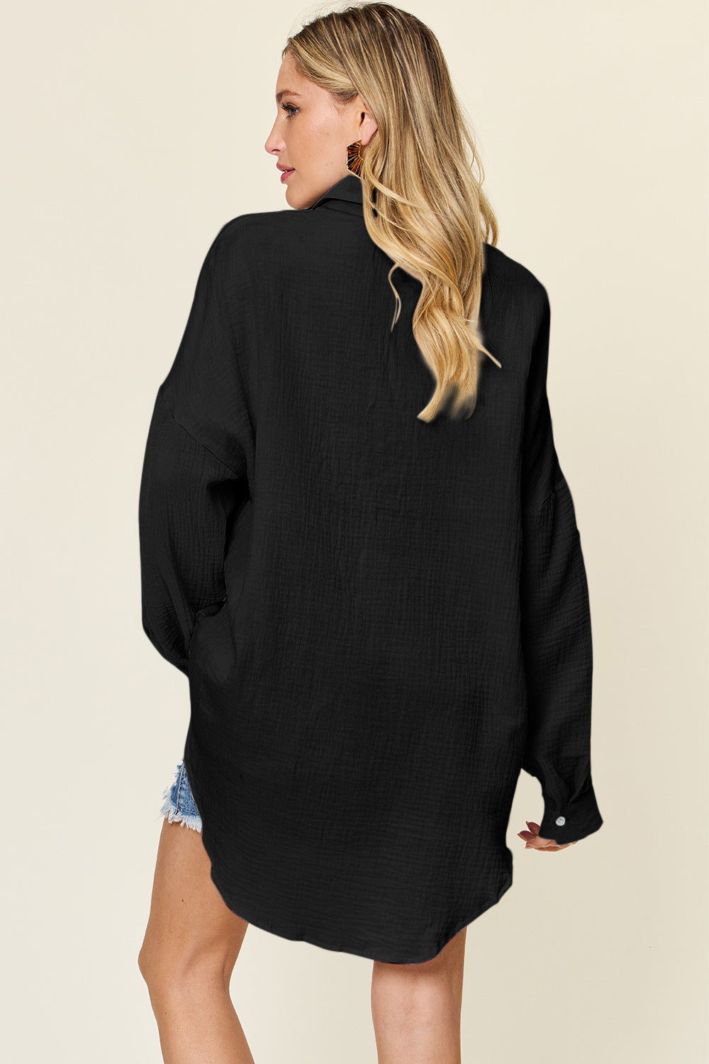Pocketed Texture Button Up Shirt - Tigbul's Variety Fashion Shop