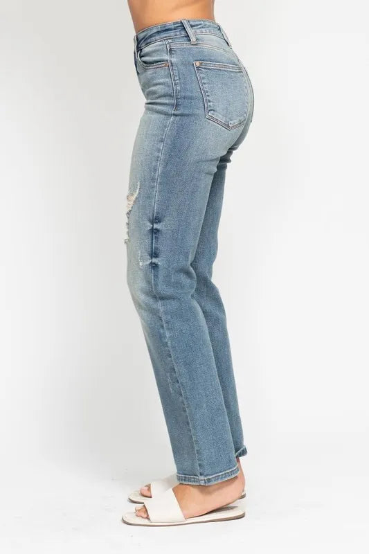 Judy Blue Full Size High Waist Distressed Dad Jean Plus Size - Tigbul's Variety Fashion Shop
