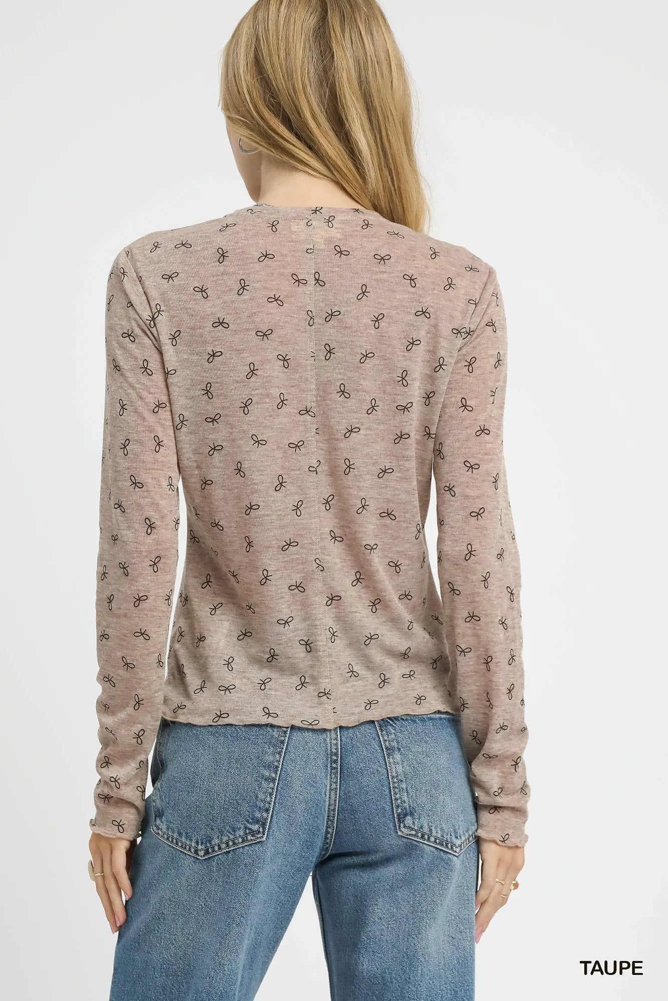 Umgee Bow Print Lightweight Knit Top - Tigbul's Variety Fashion Shop