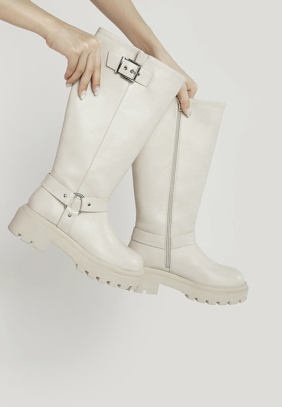 Taimen Harnes Detail Long Boots - Tigbul's Variety Fashion Shop