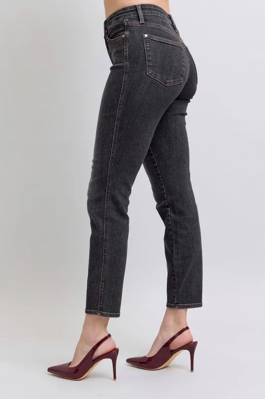 Judy Blue Full Size Midi Rise Tummy Control Slim Jeans Plus Size - Tigbul's Variety Fashion Shop