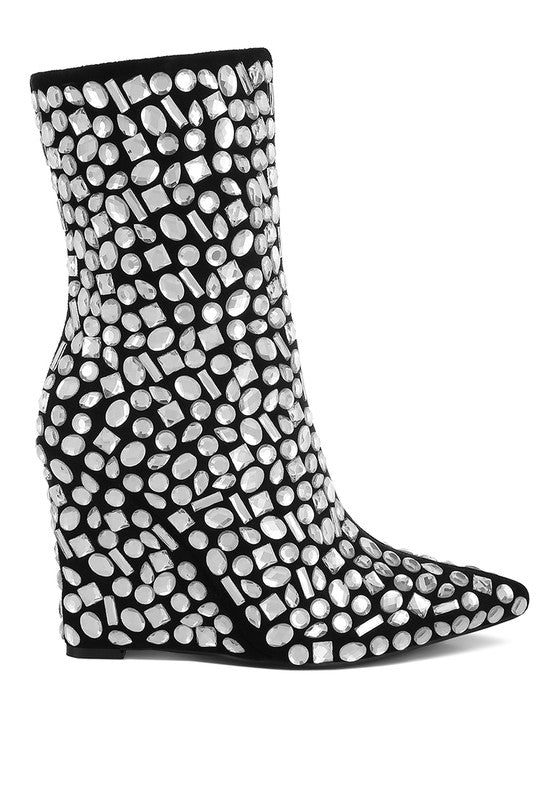 Trend Titan Diamante Slim Wedge Heel Boots - Tigbul's Variety Fashion Shop