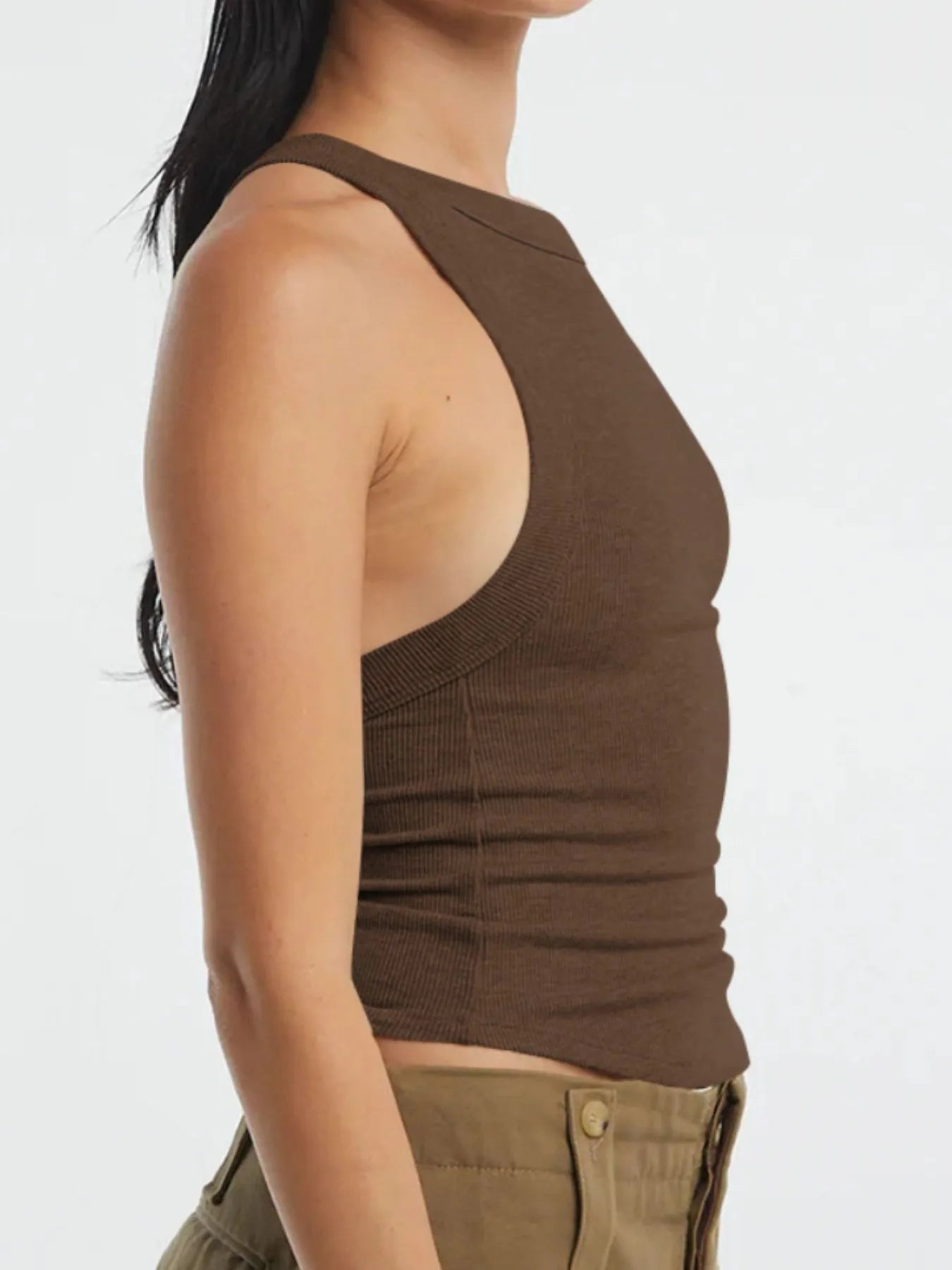 Asymmetrical Back Ribbed Crop Tank Top - Tigbul's Variety Fashion Shop