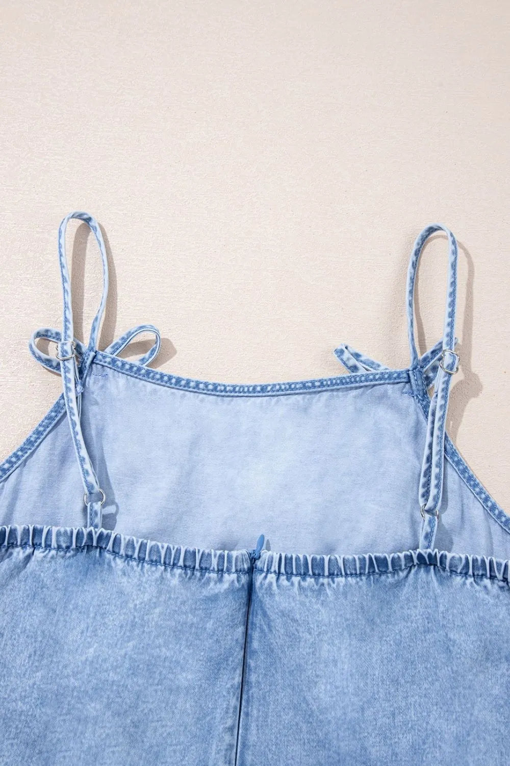 Bow Detail Spaghetti Straps Ruffle Hem Blue Denim Dress - Tigbul's Variety Fashion Shop