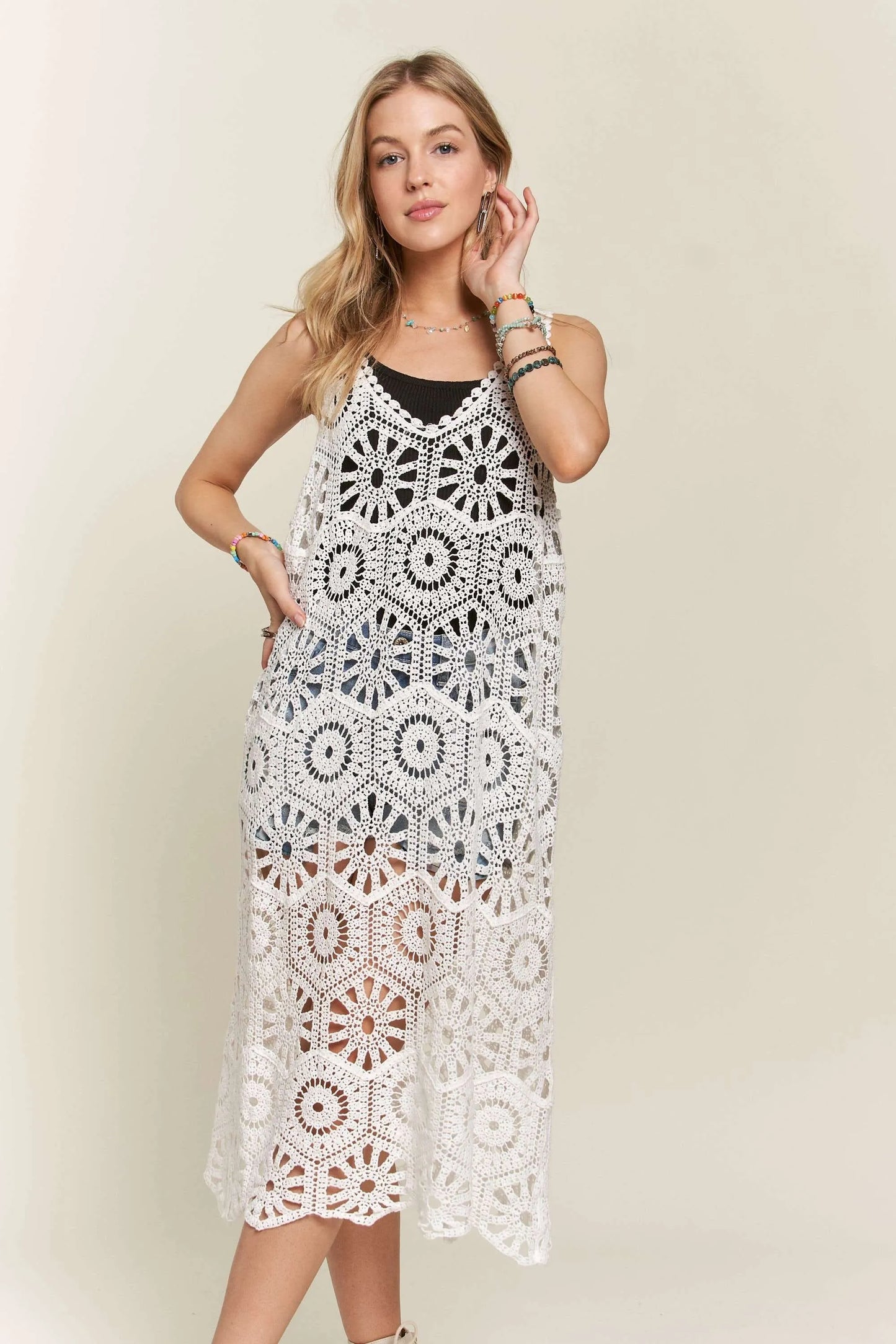 White Crochet Cover-Up Tunic Top - Tigbul's Variety Fashion Shop