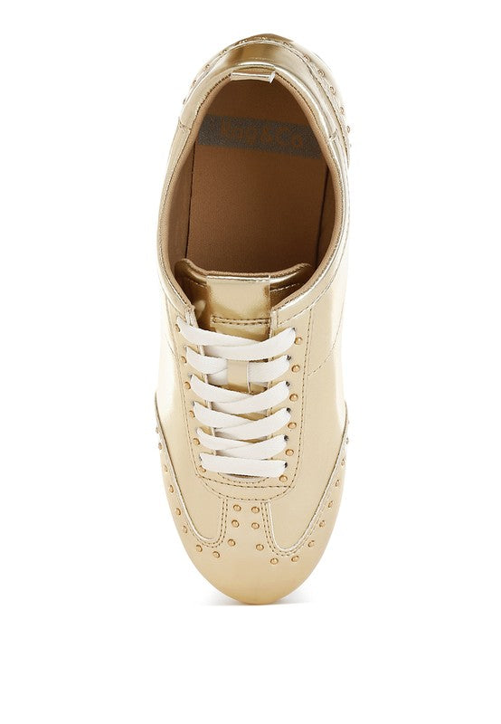 Yorika Studded Metallic Pleather Sneakers - Tigbul's Variety Fashion Shop