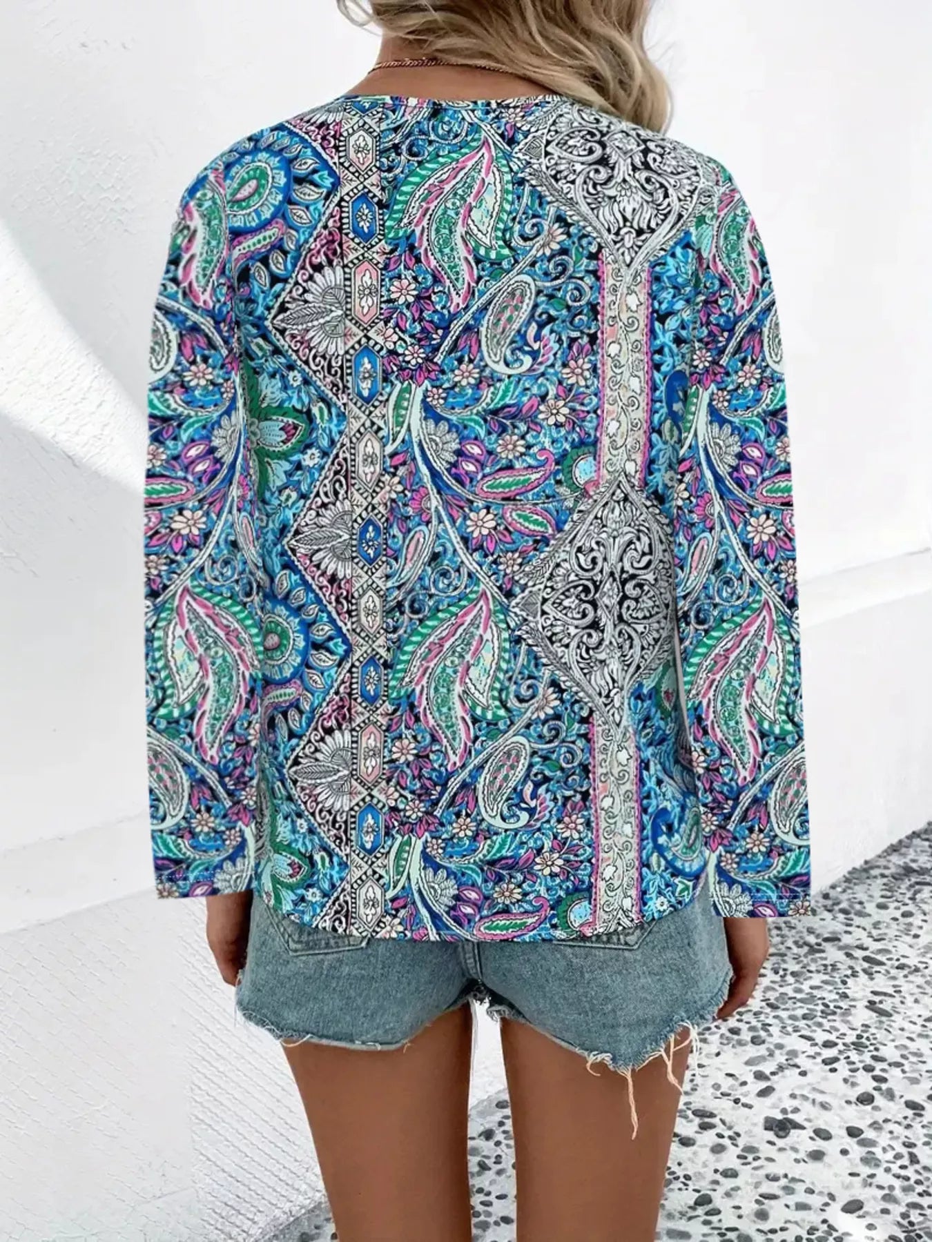 Paisley Print Long Sleeve Blouse - Tigbul's Variety Fashion Shop