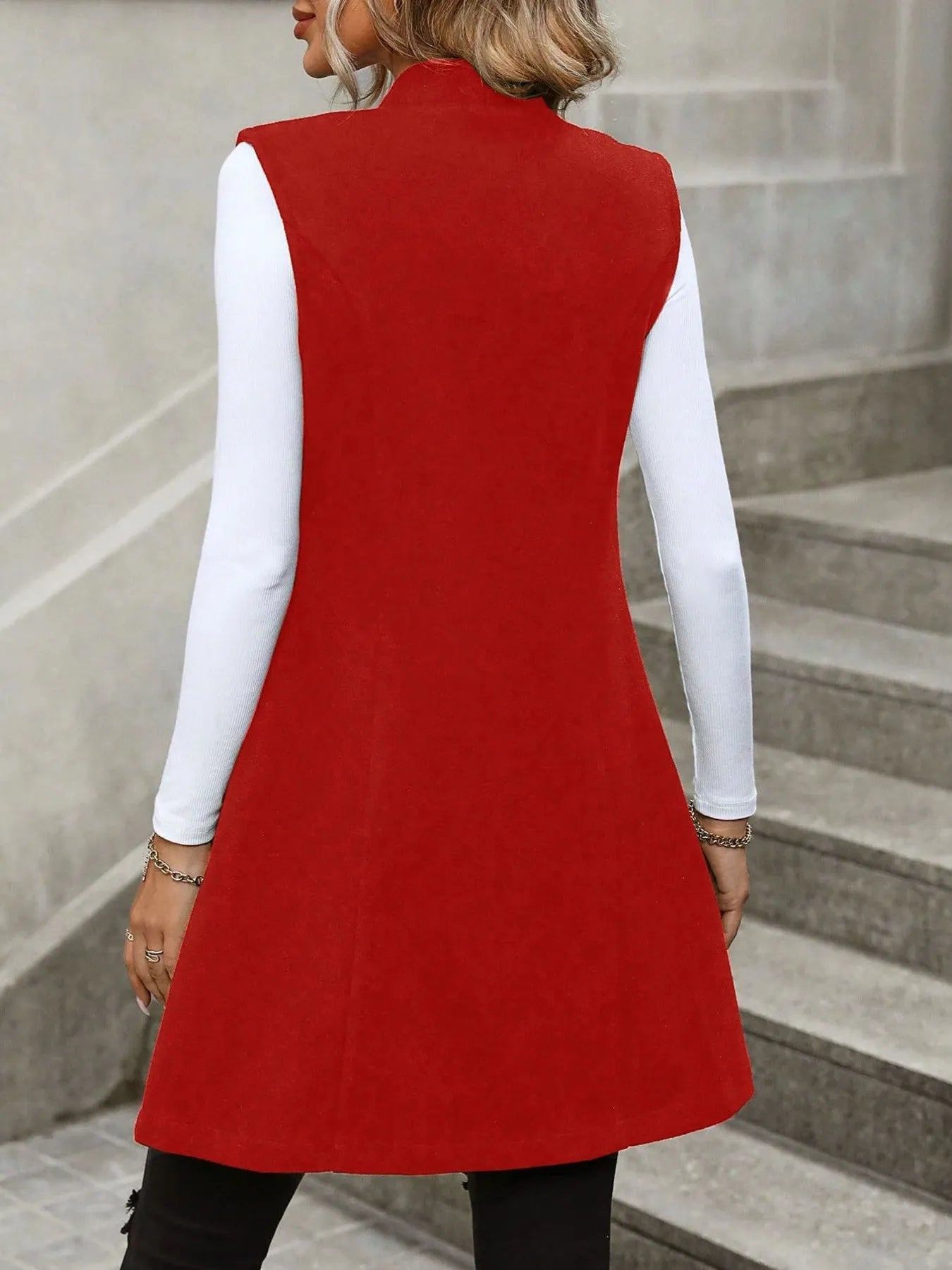 Button Up Longline Vest Coat - Tigbul's Variety Fashion Shop