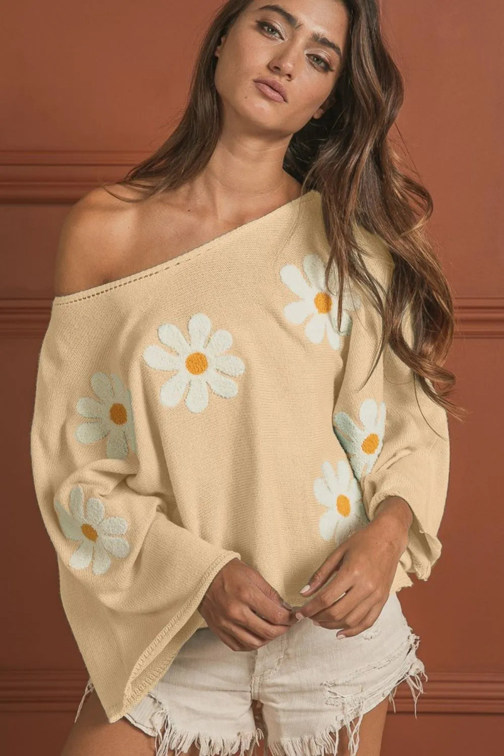 Flower Embroidery Loose Fit Knit Top - Tigbul's Variety Fashion Shop