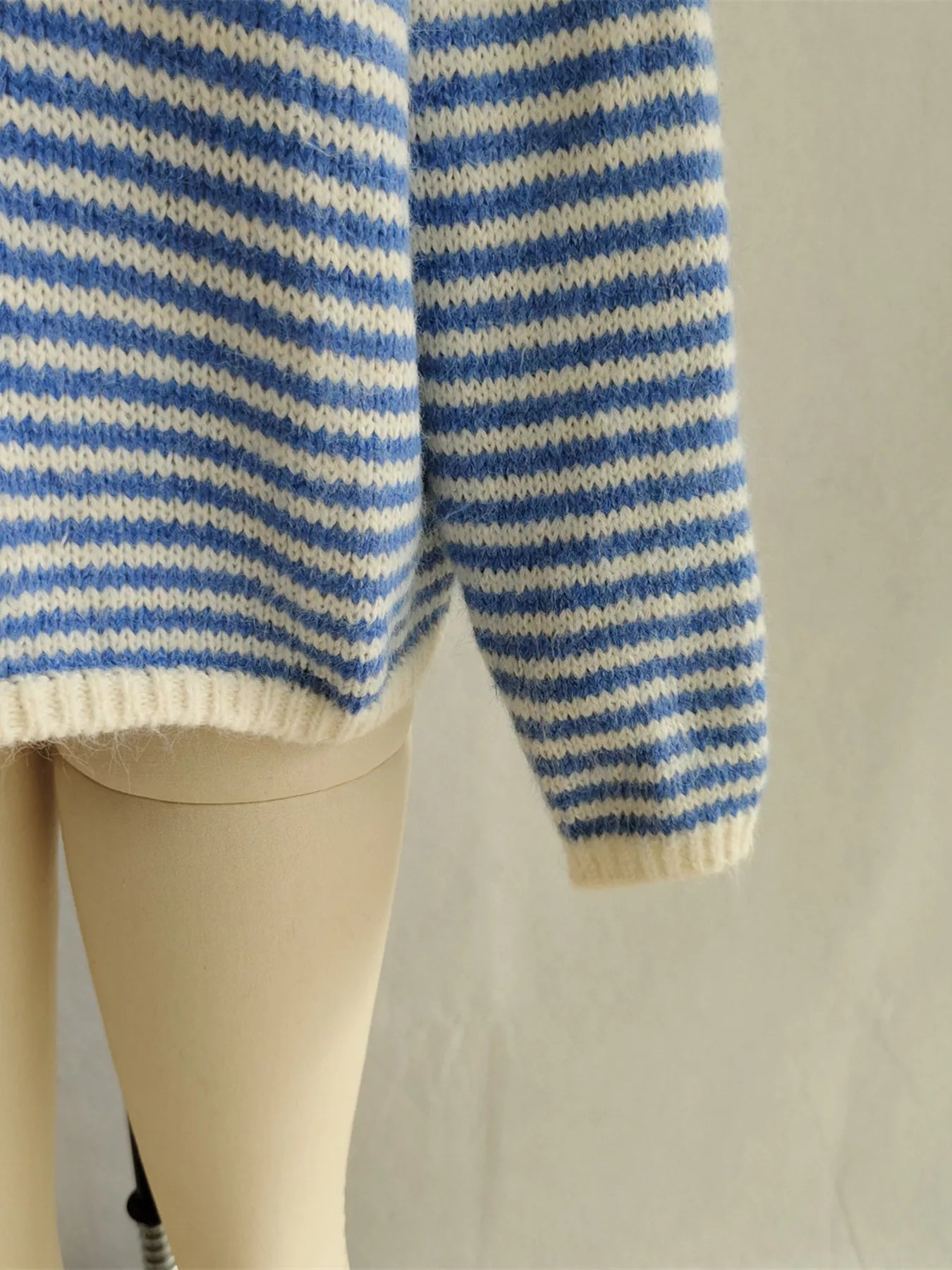 Striped Button Detail Long Sleeve Sweater - Tigbul's Variety Fashion Shop