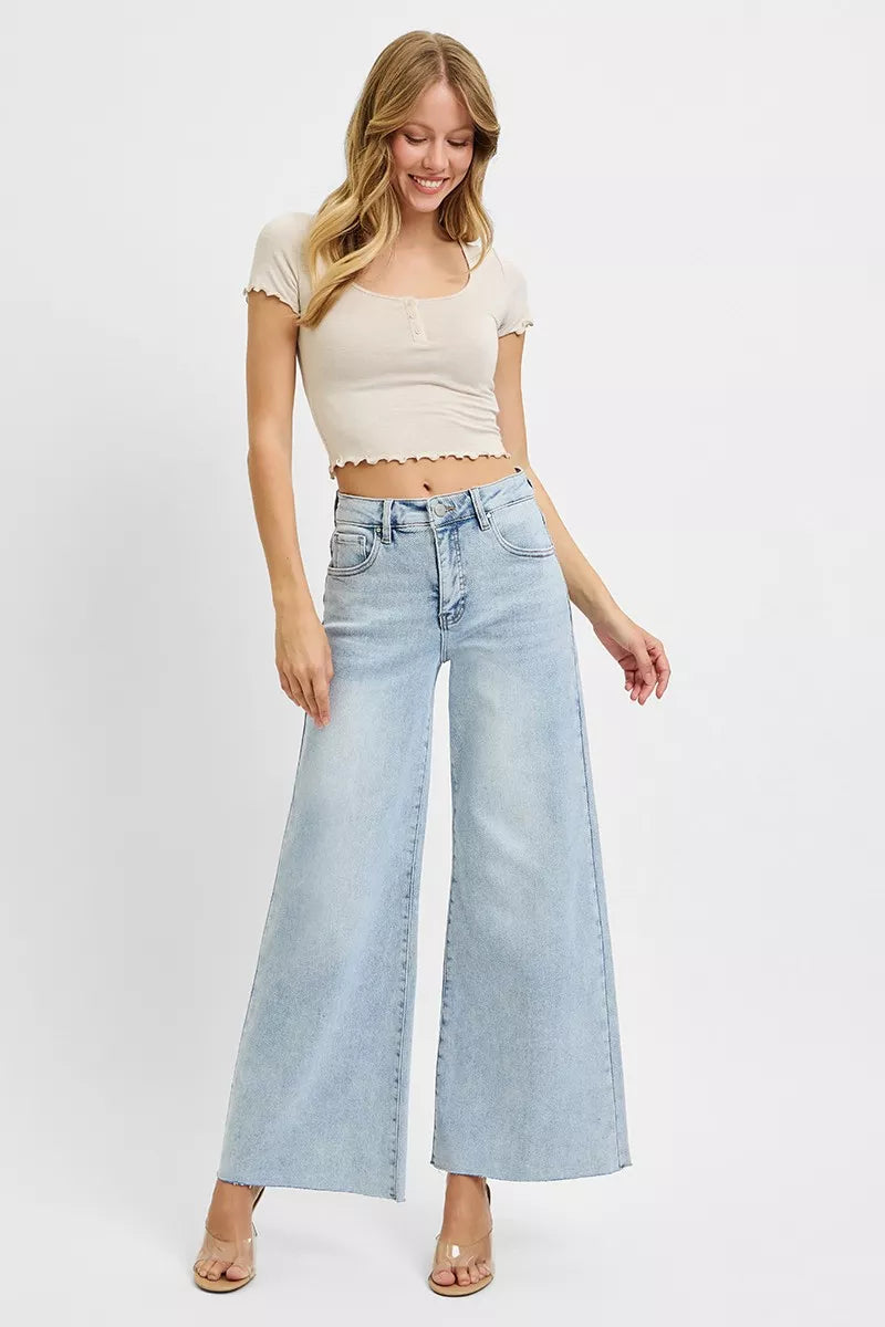 RISEN Full Size High Rise Ankle Wide Palazzo Jeans Plus Size - Tigbul's Variety Fashion Shop