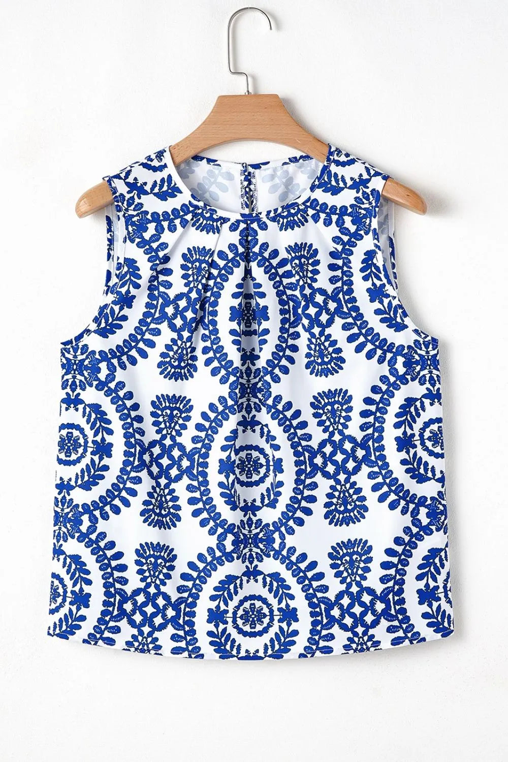 Printed Crew Neck Sleeveless Top - Tigbul's Variety Fashion Shop
