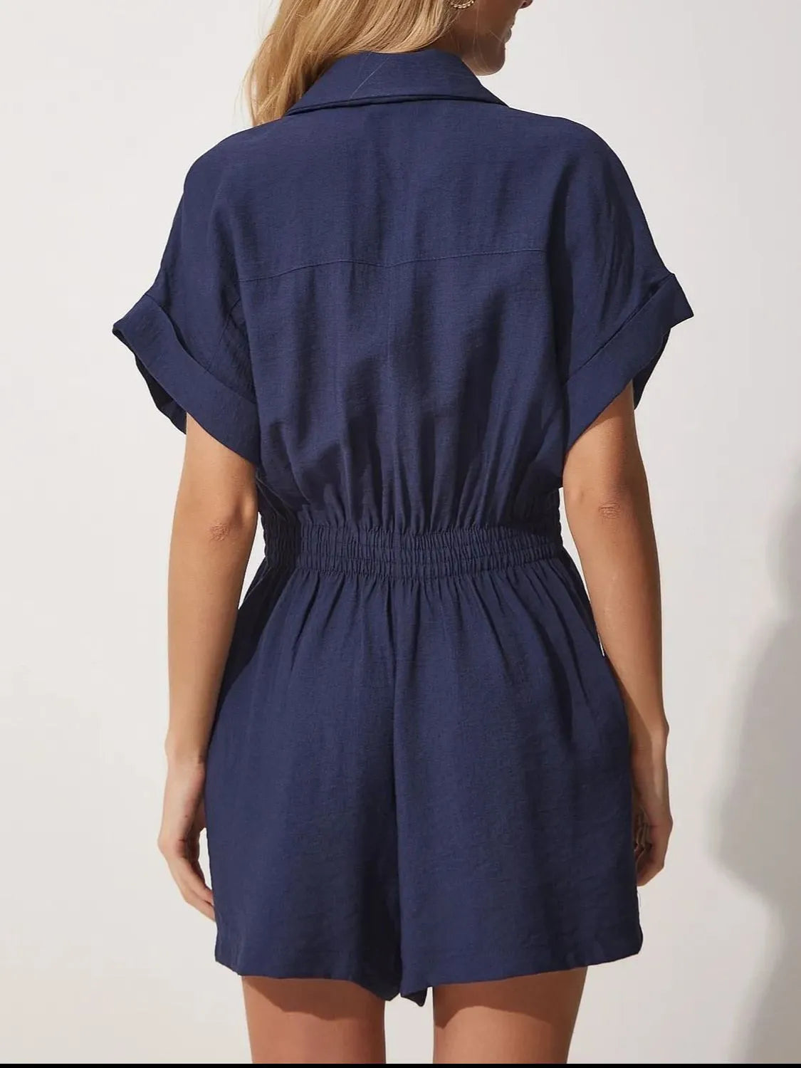 Johnny Collar Short Sleeve Romper - Tigbul's Variety Fashion Shop