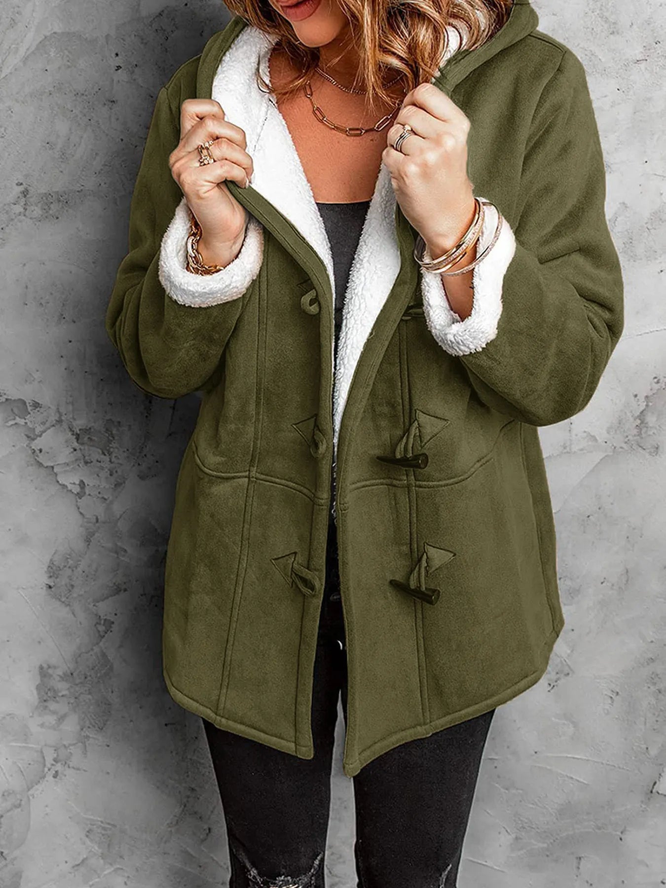 Full Size Cozy Sherpa Lined Toggle Coat with Hood Plus Size - Tigbul's Variety Fashion Shop