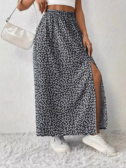 Slit Printed Skirt - Tigbul's Variety Fashion Shop