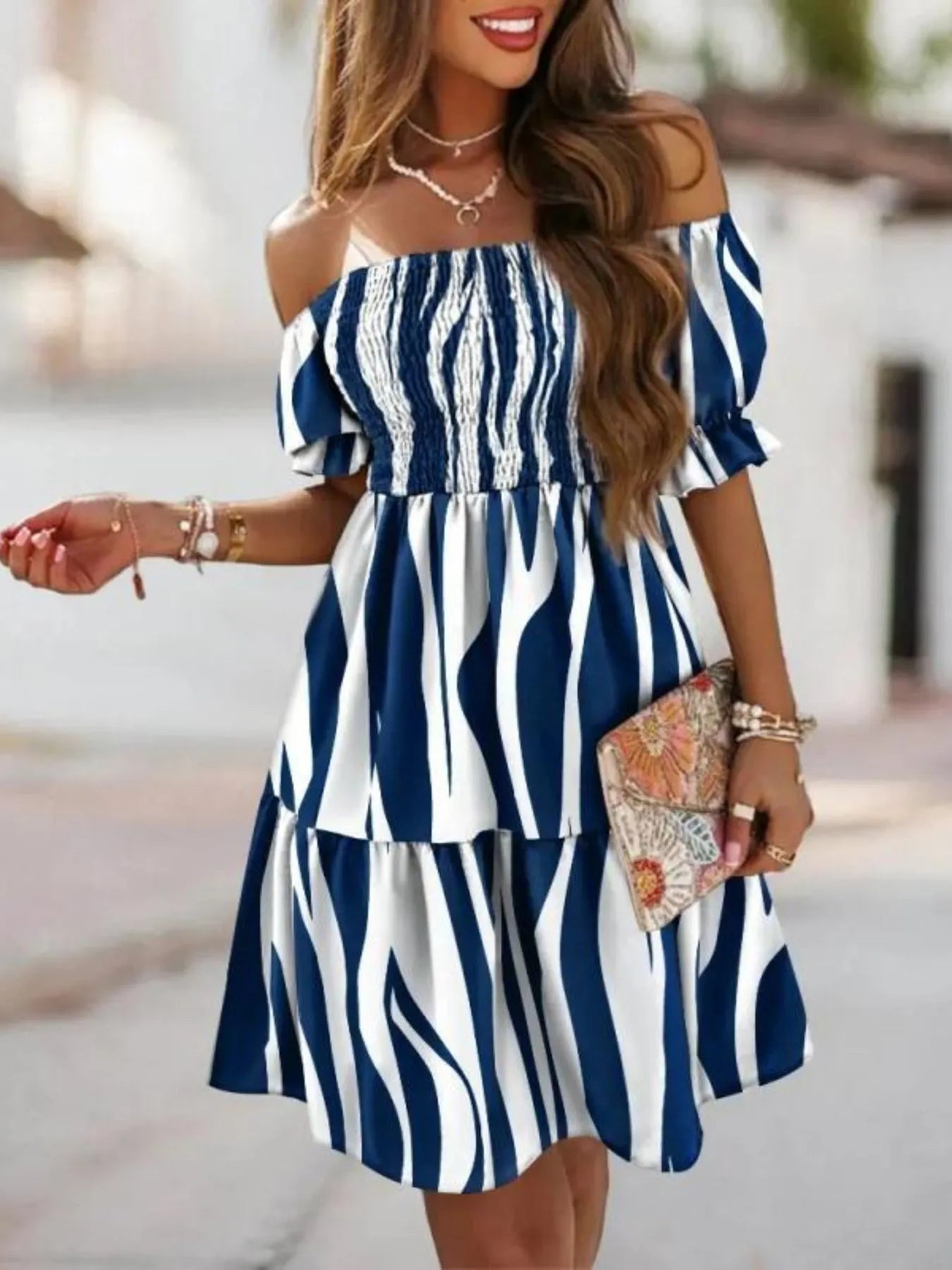 Off Shoulder Smocked Summer Dress - Tigbul's Variety Fashion Shop