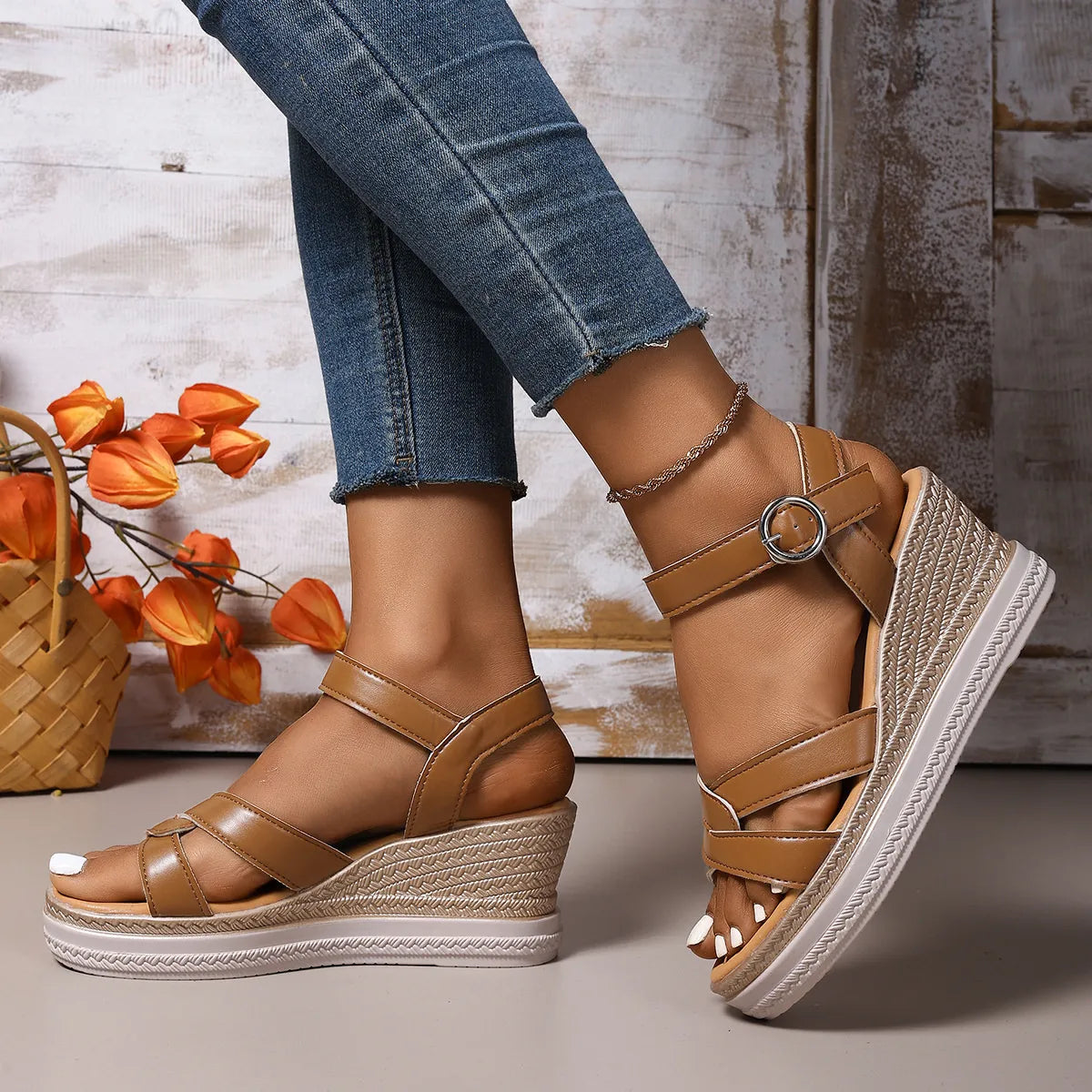 Open Toe Platform Wedge Sandals - Tigbul's Variety Fashion Shop
