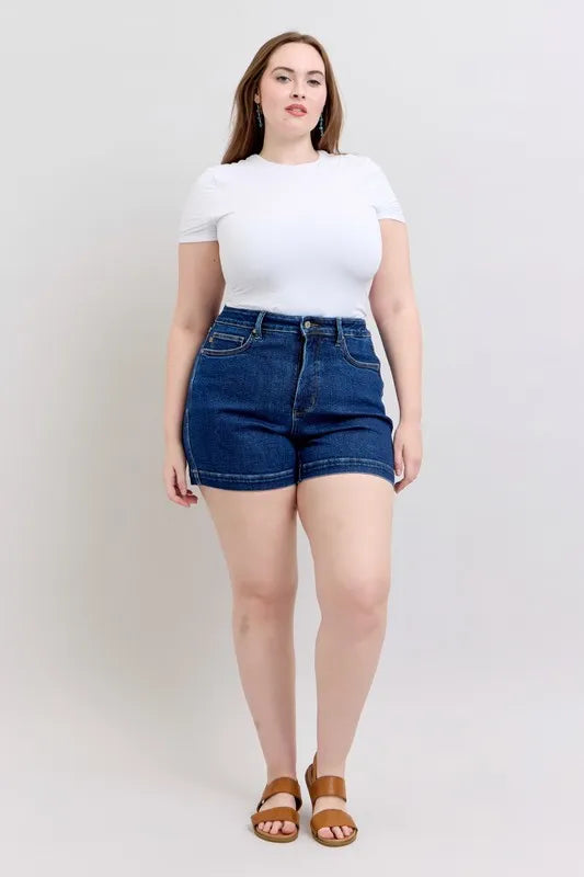 Judy Blue Size Small to 3XL High Waist Tummy Control Denim Shorts - Tigbuls