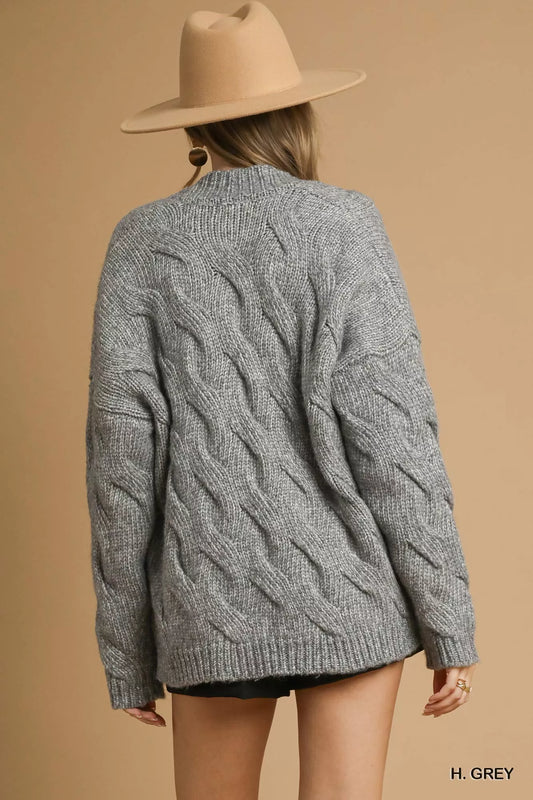 Umgee Chunky Cable Knit Open Front Cardigan - Tigbul's Variety Fashion Shop
