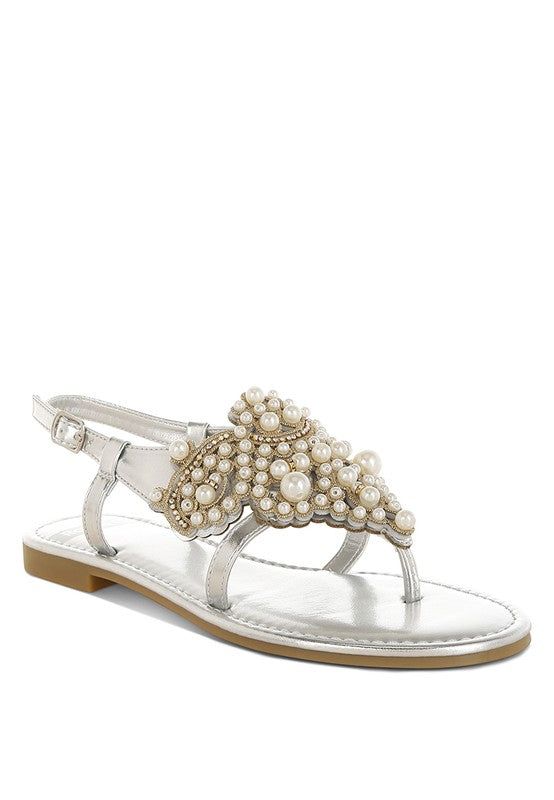 Opazie Metallic Pearl Embellished Flats - Tigbul's Variety Fashion Shop