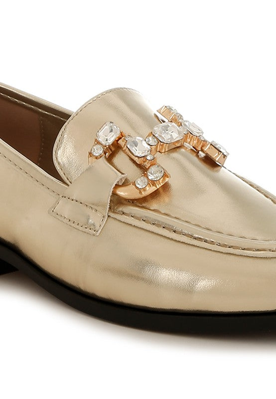 Dendron Diamante Horsebit Metallic Loafers - Tigbul's Variety Fashion Shop