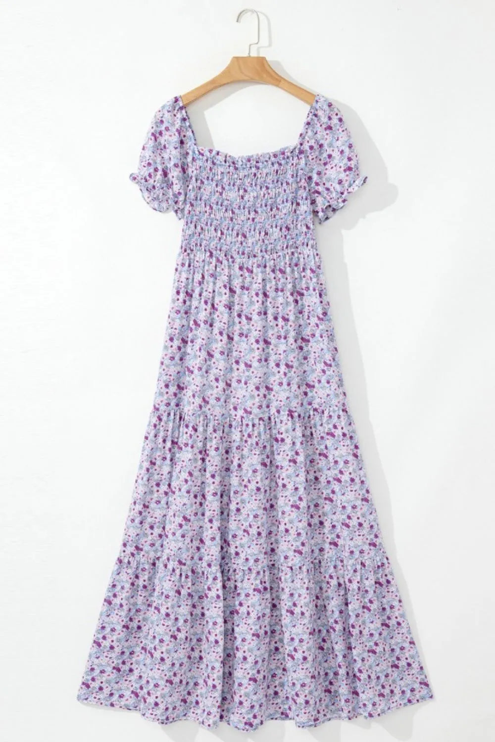 Lavender Tiered Floral Shirred High Waist Maxi Dress - Tigbul's Variety Fashion Shop