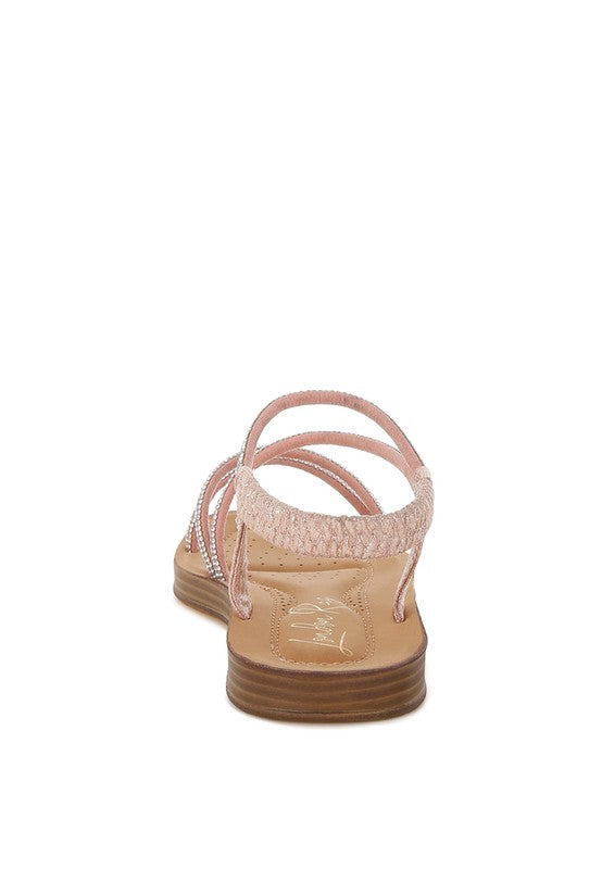 Ridayne Rhinestones Embellished Strappy Flats - Tigbul's Variety Fashion Shop