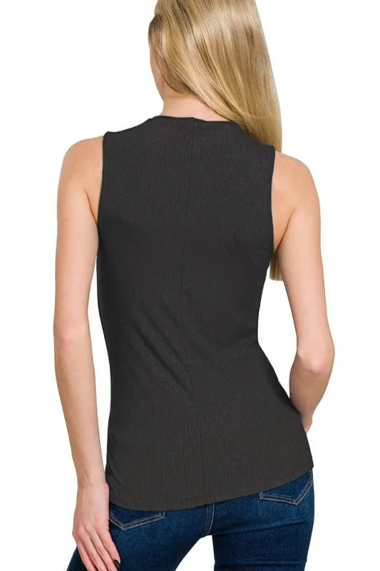 Zenana Ribbed Sleeveless Mock Neck Top - Tigbul's Variety Fashion Shop