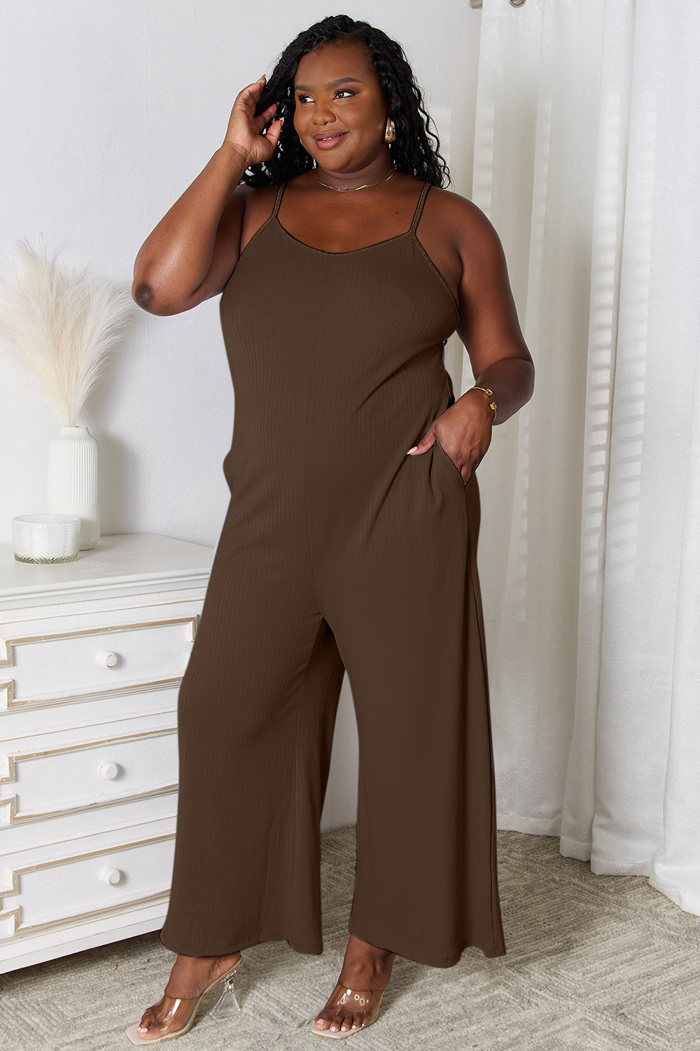 Spaghetti Strap V-Neck Jumpsuit - Tigbul's Variety Fashion Shop