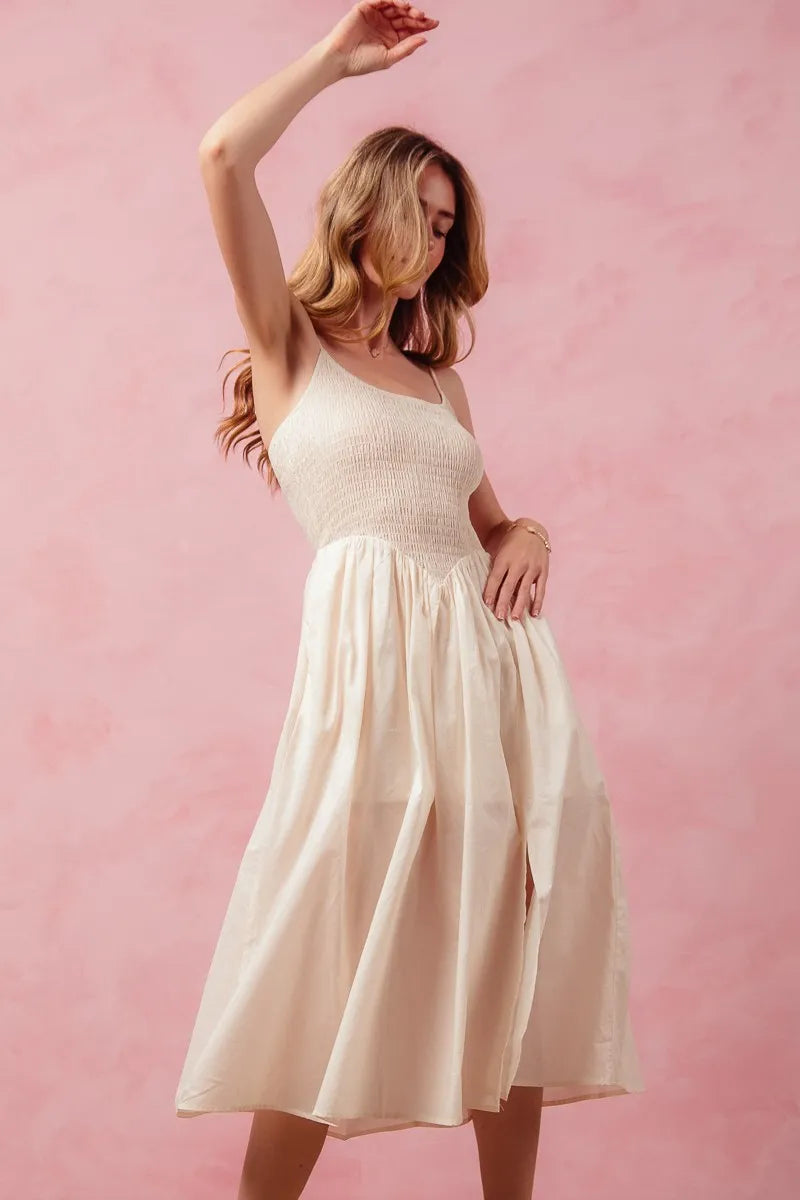 SO ME Smocked Sleeveless Casual Everyday Dress With Slit - Tigbul's Variety Fashion Shop