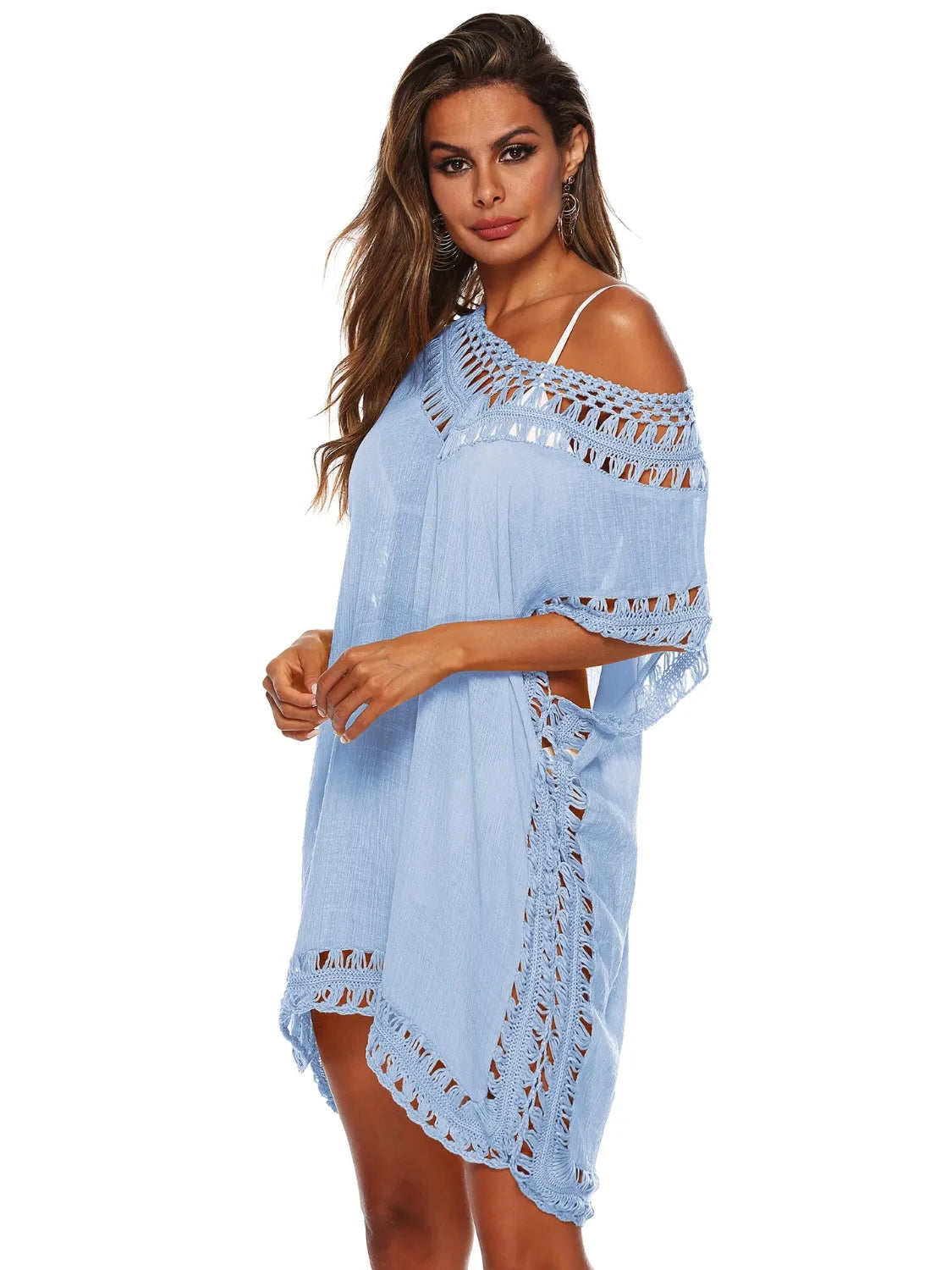 Bohemian Crochet Trim Beach Cover Up Dress - Tigbul's Variety Fashion Shop