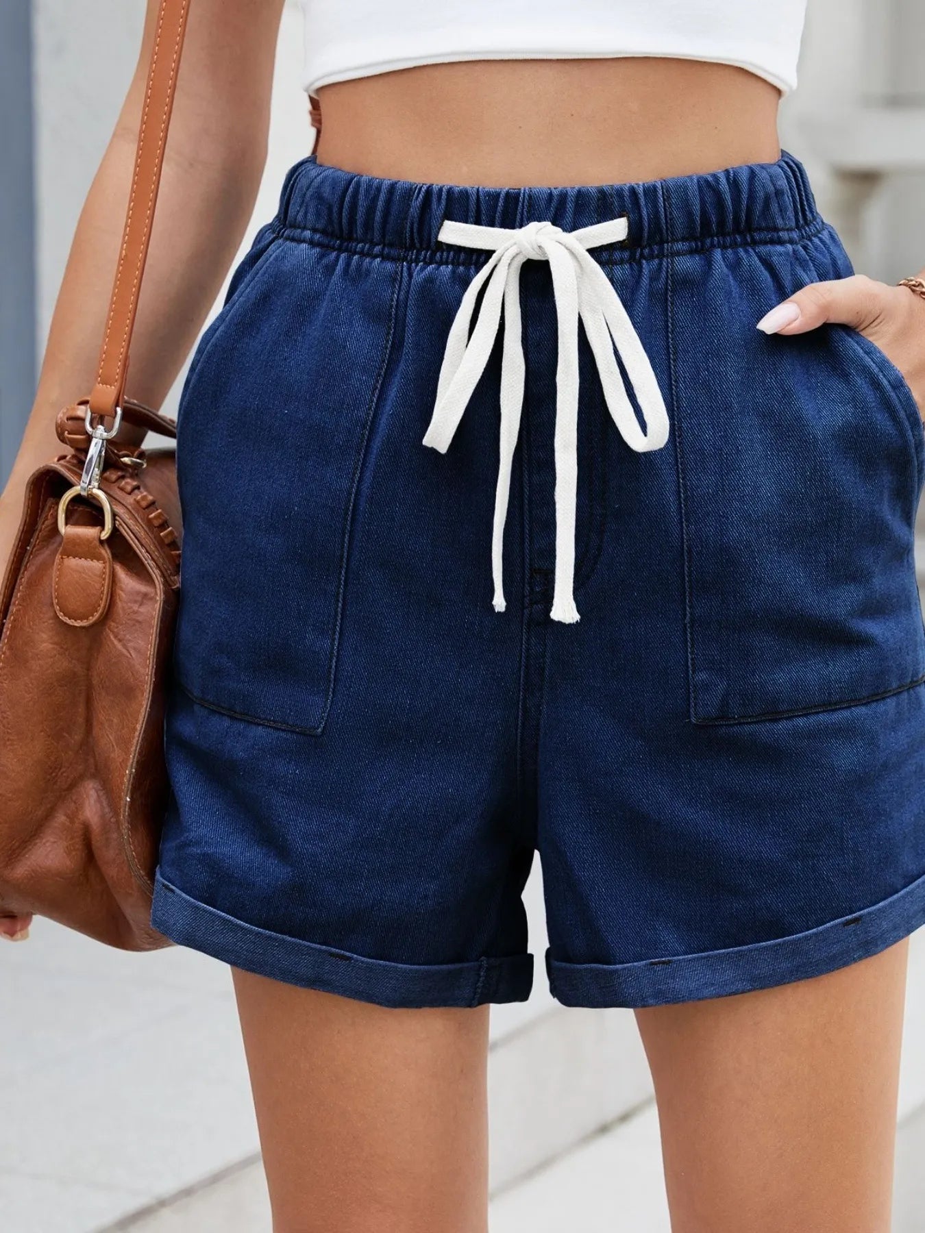 Drawstring Wash Denim Shorts - Tigbul's Variety Fashion Shop