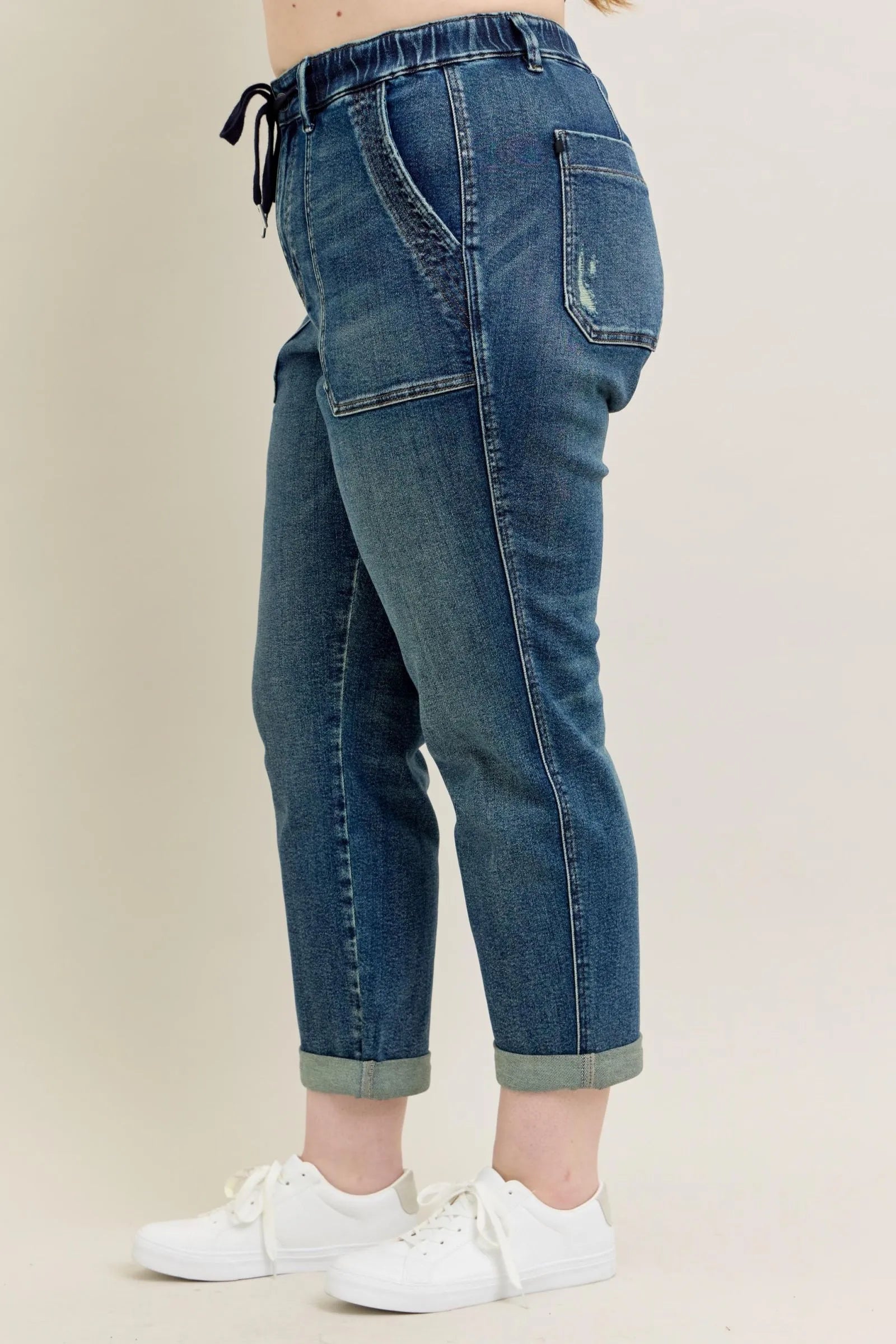 Judy Blue Full Size HW Vintage Wash Jeans w/ Drawstring Plus Size - Tigbul's Variety Fashion Shop