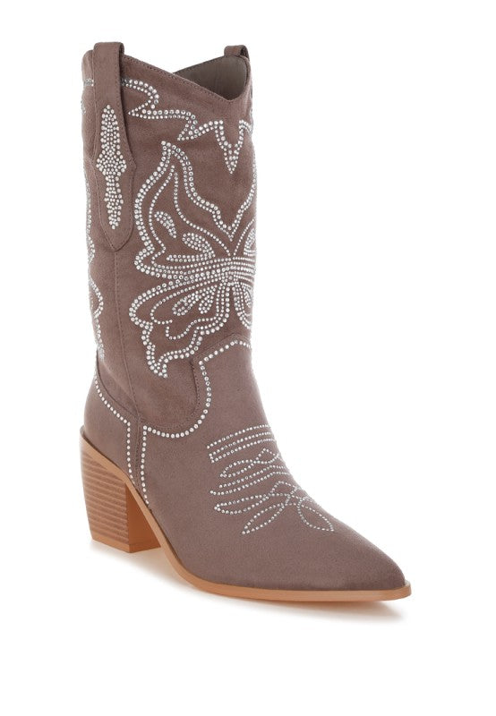 Latafa Rhinestones Embellished Cowboy Boots - Tigbul's Variety Fashion Shop