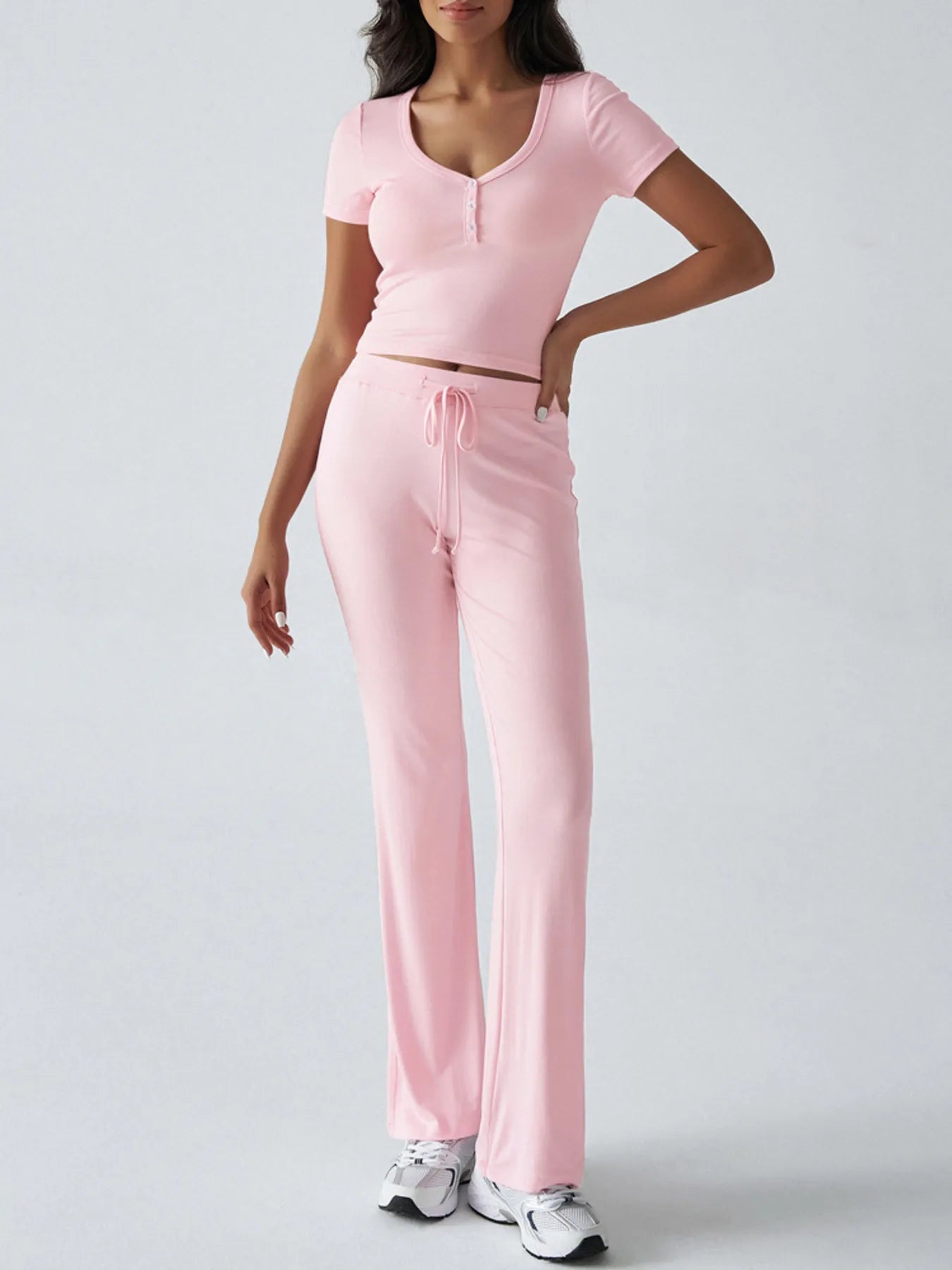 Casual Ribbed Short Sleeve Top and Pants Set - Tigbul's Variety Fashion Shop