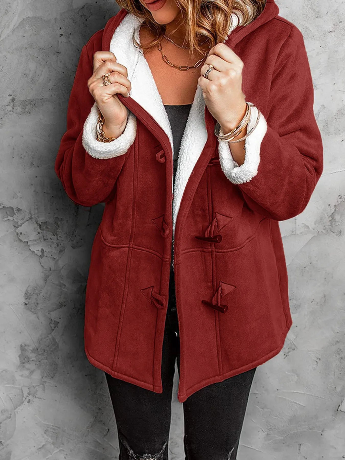 Full Size Cozy Sherpa Lined Toggle Coat with Hood Plus Size - Tigbul's Variety Fashion Shop