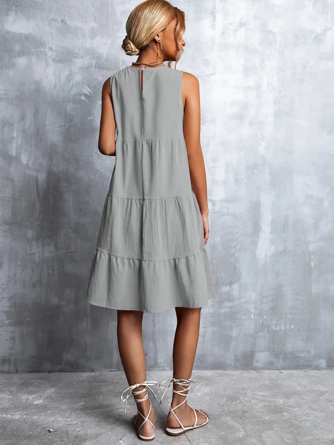 Tiered Round Neck Sleeveless Mini Tank Dress - Tigbul's Variety Fashion Shop