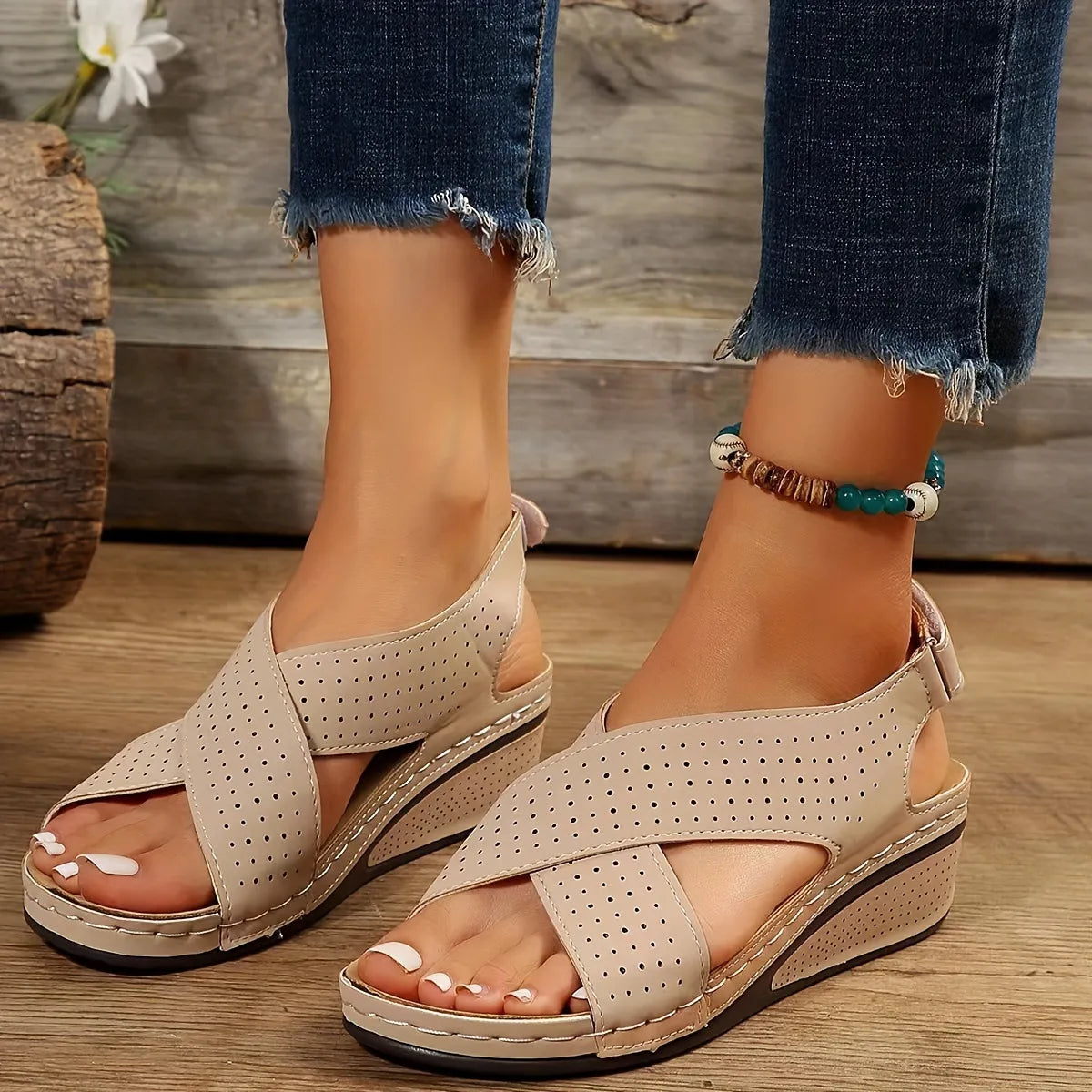 Criss-Cross Comfort Wedge Sandals - Tigbul's Variety Fashion Shop