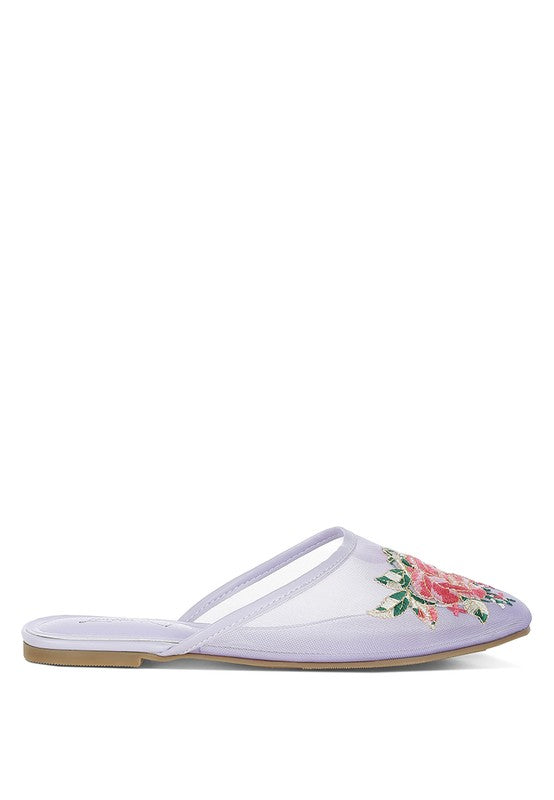 Shara Floral Embroidered Mesh Mules - Tigbul's Variety Fashion Shop