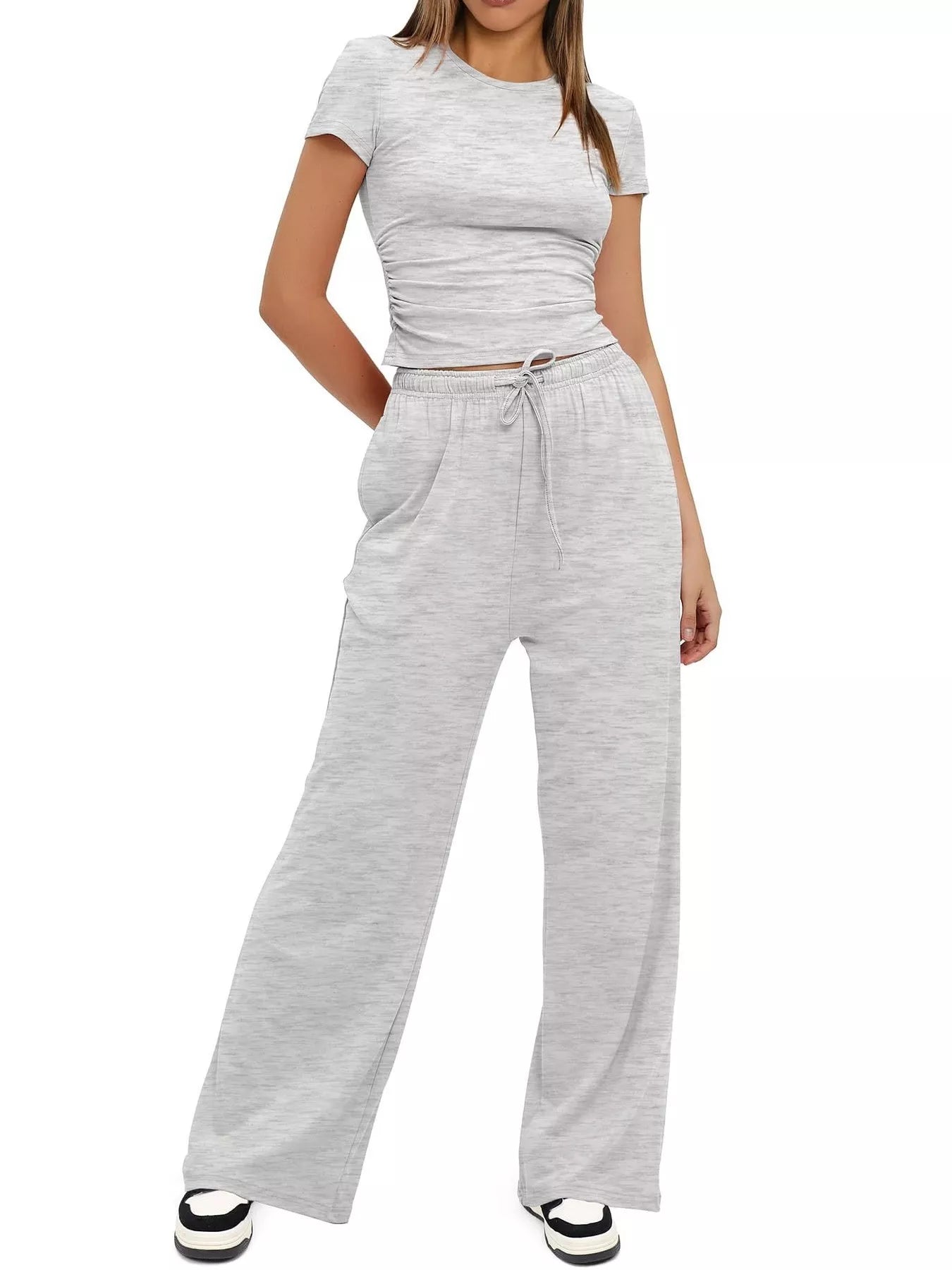 Round Neck Short Sleeve T-Shirt and Pants Set - Tigbul's Variety Fashion Shop
